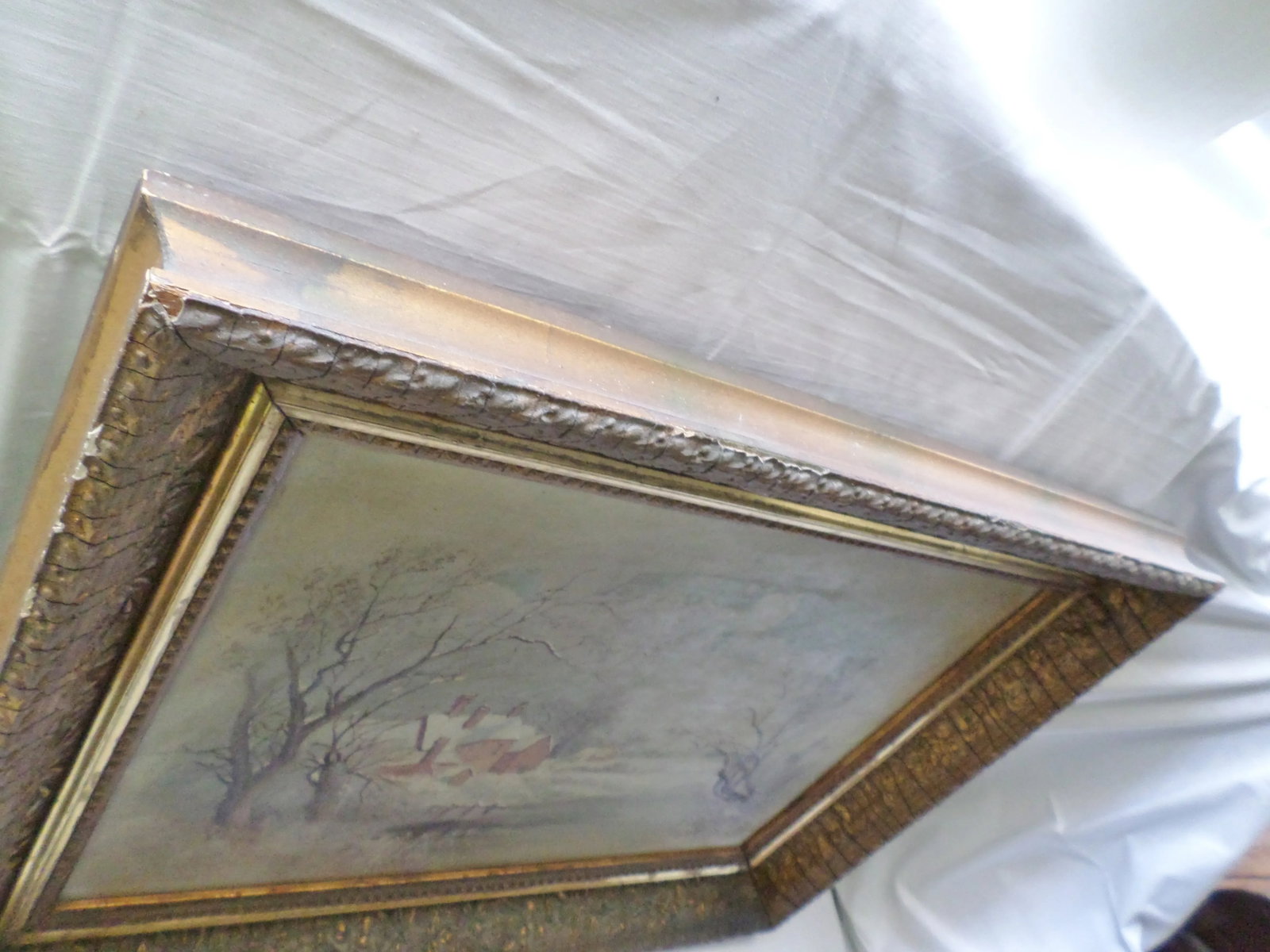 Mid 19th Century Antique Winter Snow Scene Country House Oil Painting - 9