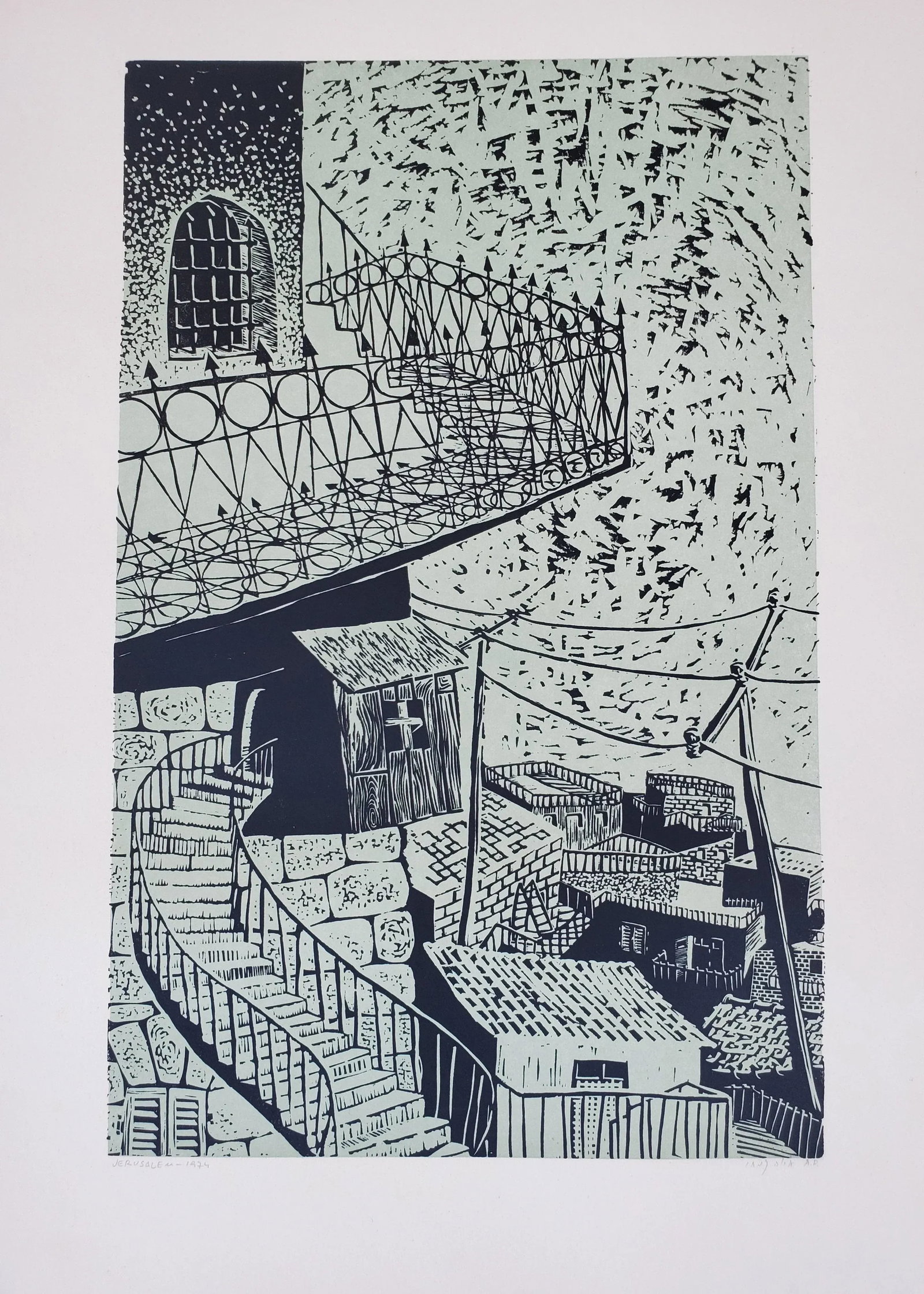 1970s Arieh Kimhi Print Linocut Block Print Artists Proof - 9