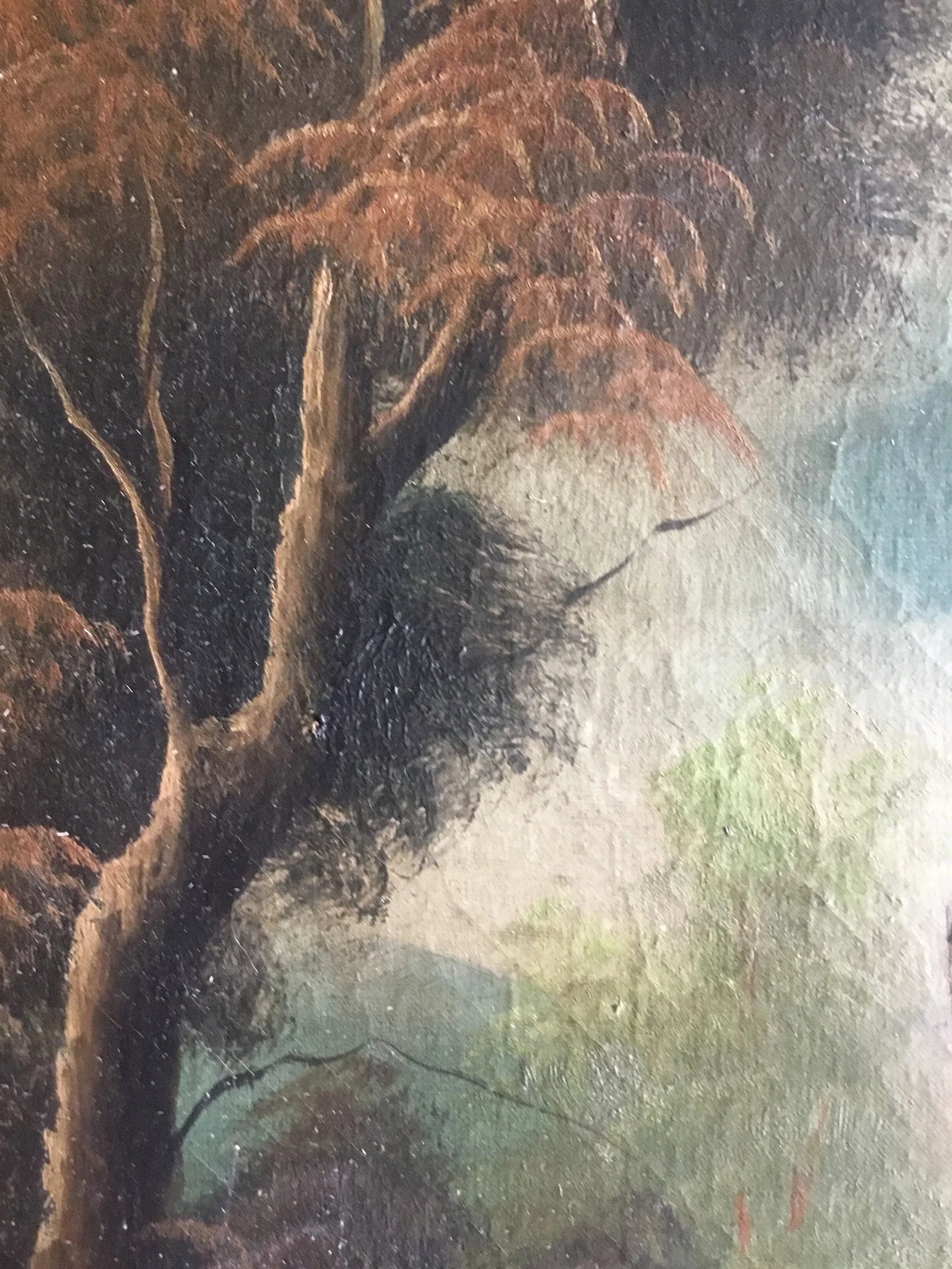 Mid 20th Century Vintage Oil Painting, Bridge Landscape - 10