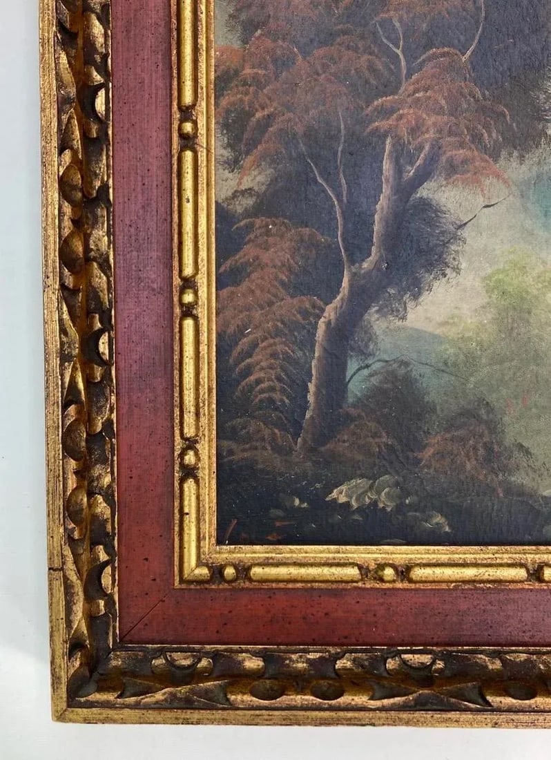Mid 20th Century Vintage Oil Painting, Bridge Landscape - 3