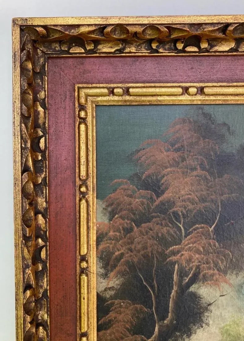 Mid 20th Century Vintage Oil Painting, Bridge Landscape - 4