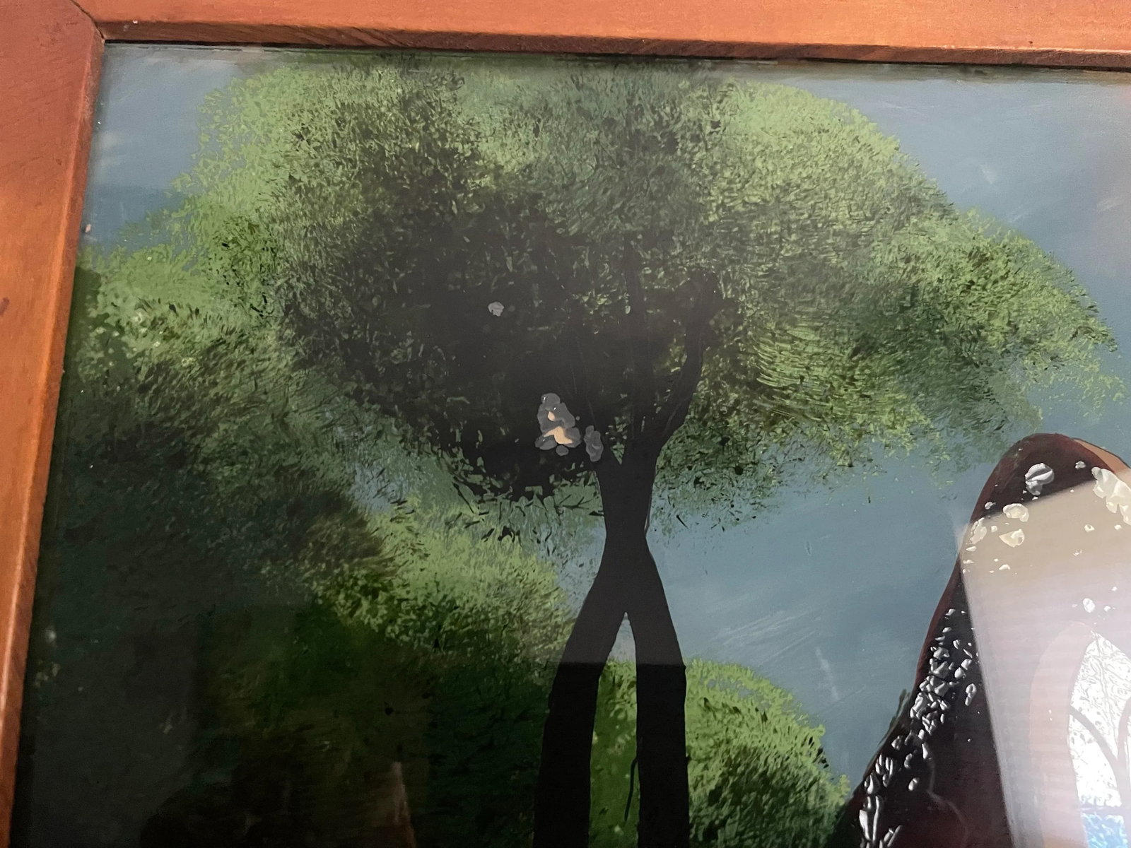 Mid 20th Century Vintage Reverse Painting on Glass of Idyllic Cottage, Framed - 7
