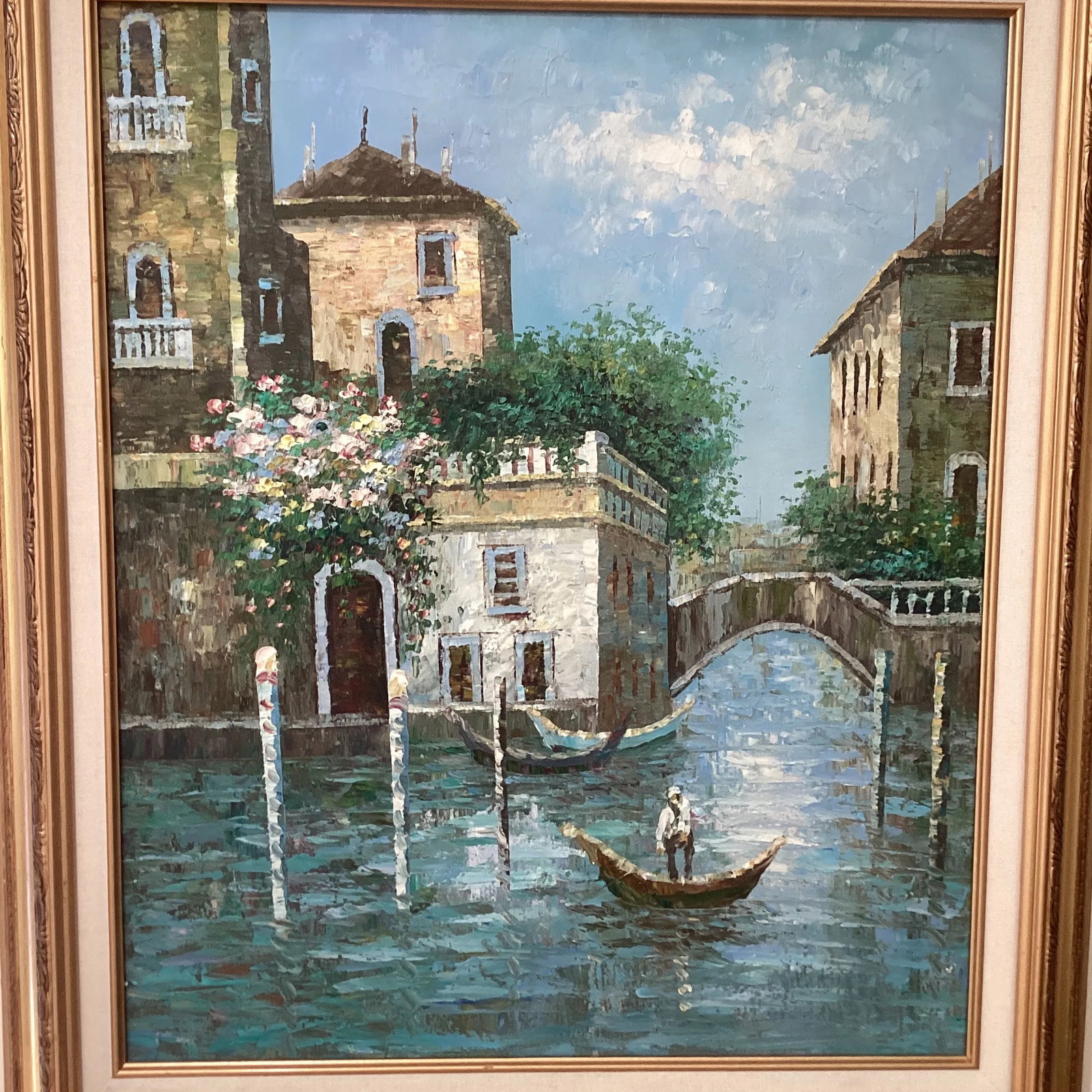 Mid 20th Century Oil on Canvas Painting Venetian Street Scene Framed - 2