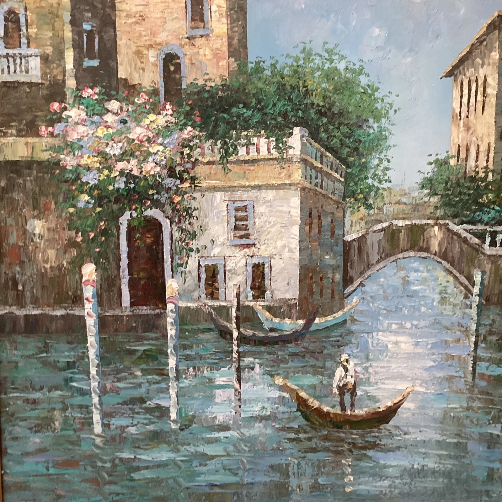 Mid 20th Century Oil on Canvas Painting Venetian Street Scene Framed - 3