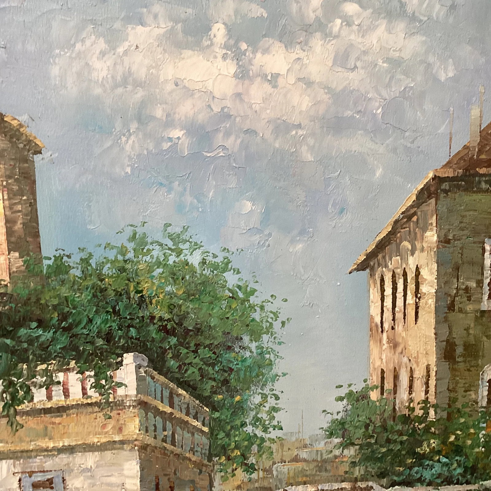 Mid 20th Century Oil on Canvas Painting Venetian Street Scene Framed - 5