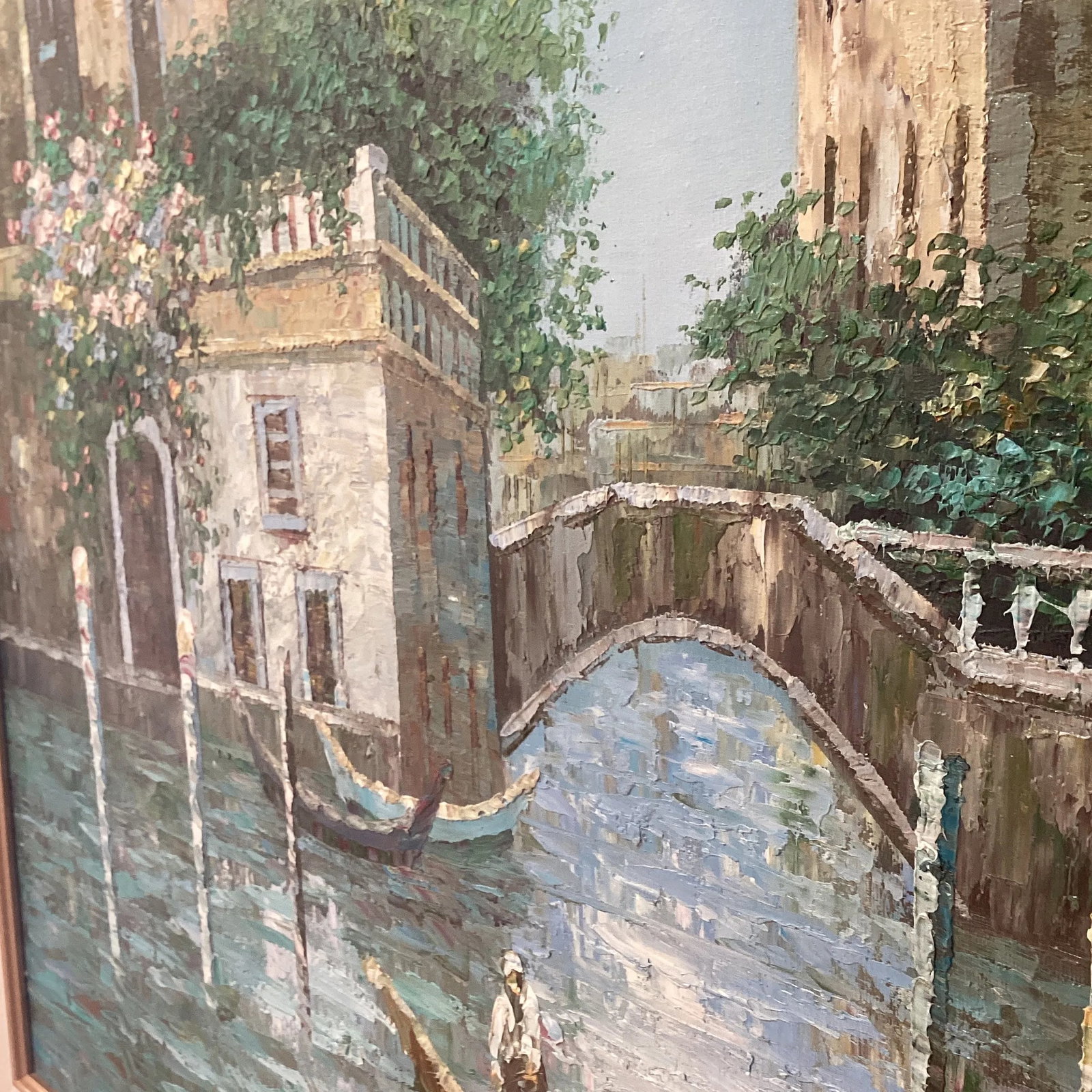 Mid 20th Century Oil on Canvas Painting Venetian Street Scene Framed - 9