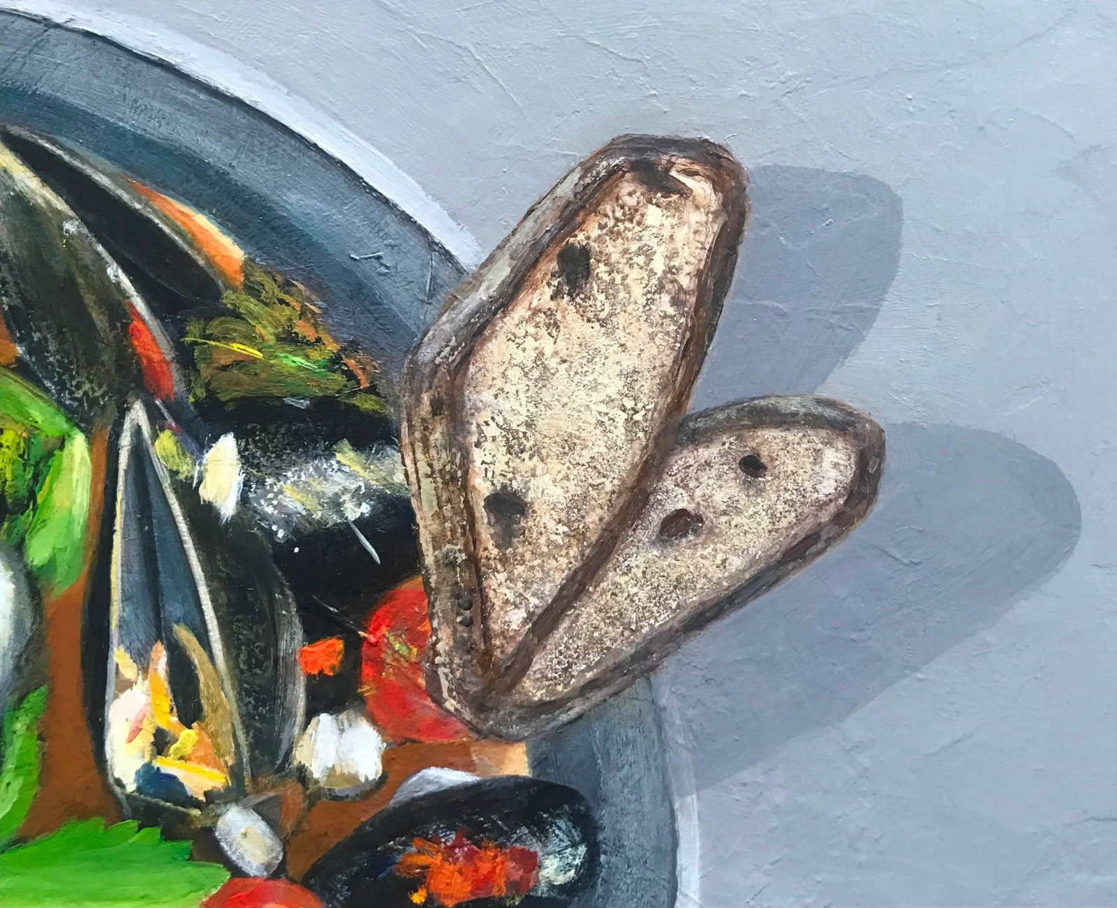 "Mixed Blessing" Contemporary Impressionist Food Still Life in Green, Red, Gray by Mill Valley Artis - 4