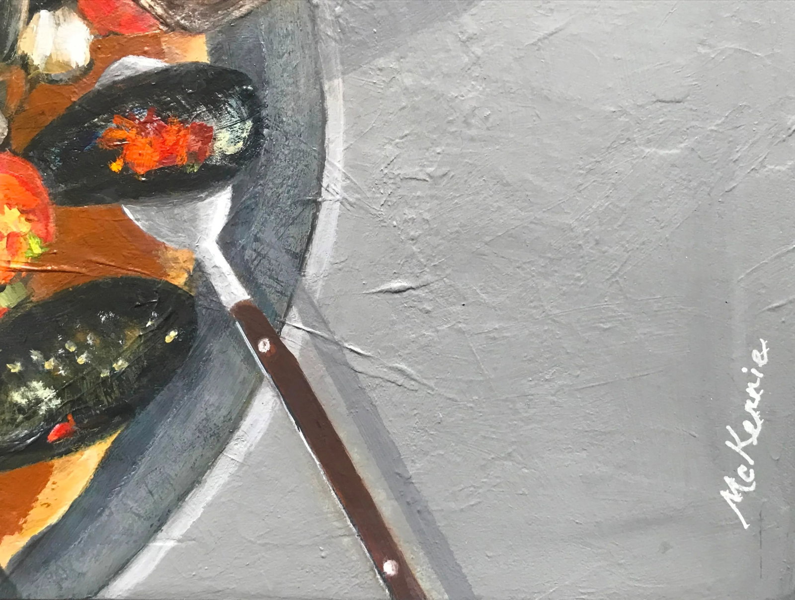 "Mixed Blessing" Contemporary Impressionist Food Still Life in Green, Red, Gray by Mill Valley Artis - 5