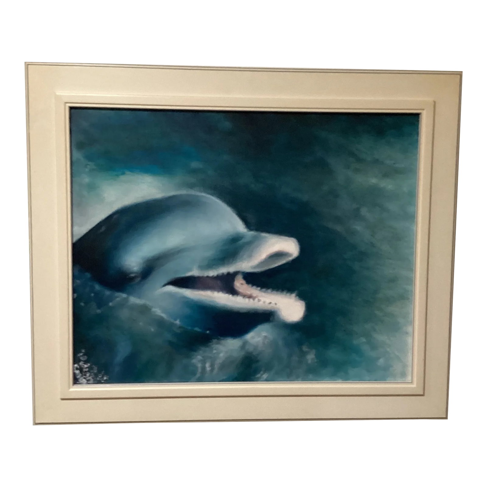 Late 20th Century Seascape "Dolphine'"an Original Oil Painting on Canvas With Artist Marks, Framed: Seascape original Seascape Original "Dolphine'"an Original Oil Painting on Canvas with Artist marks. This stunning piece will bring an amazing feel to your home or office an make a great gift idea