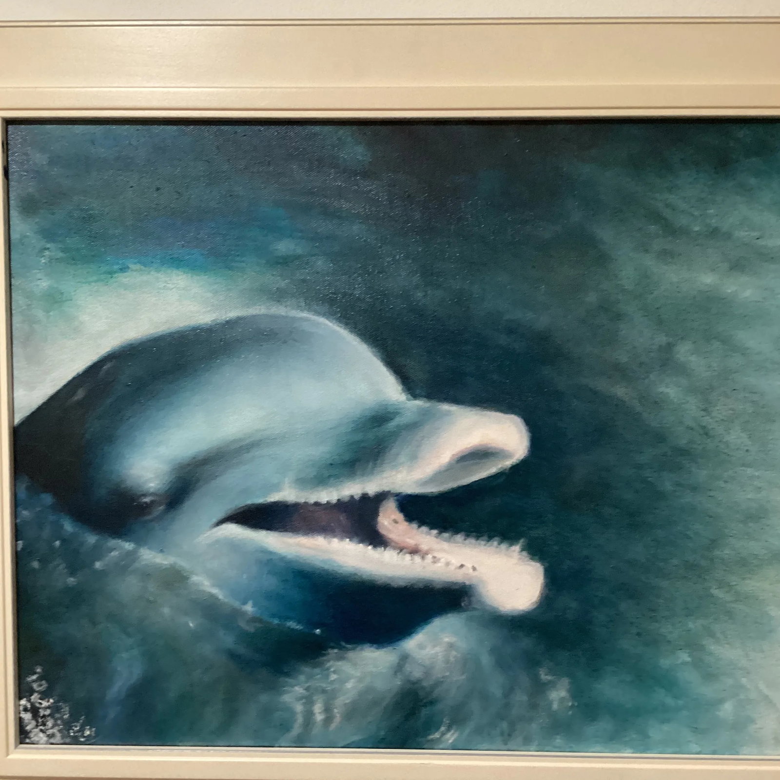 Late 20th Century Seascape "Dolphine'"an Original Oil Painting on Canvas With Artist Marks, Framed - 3