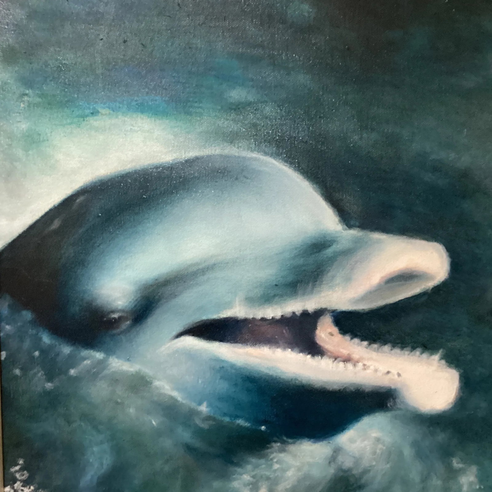 Late 20th Century Seascape "Dolphine'"an Original Oil Painting on Canvas With Artist Marks, Framed - 5