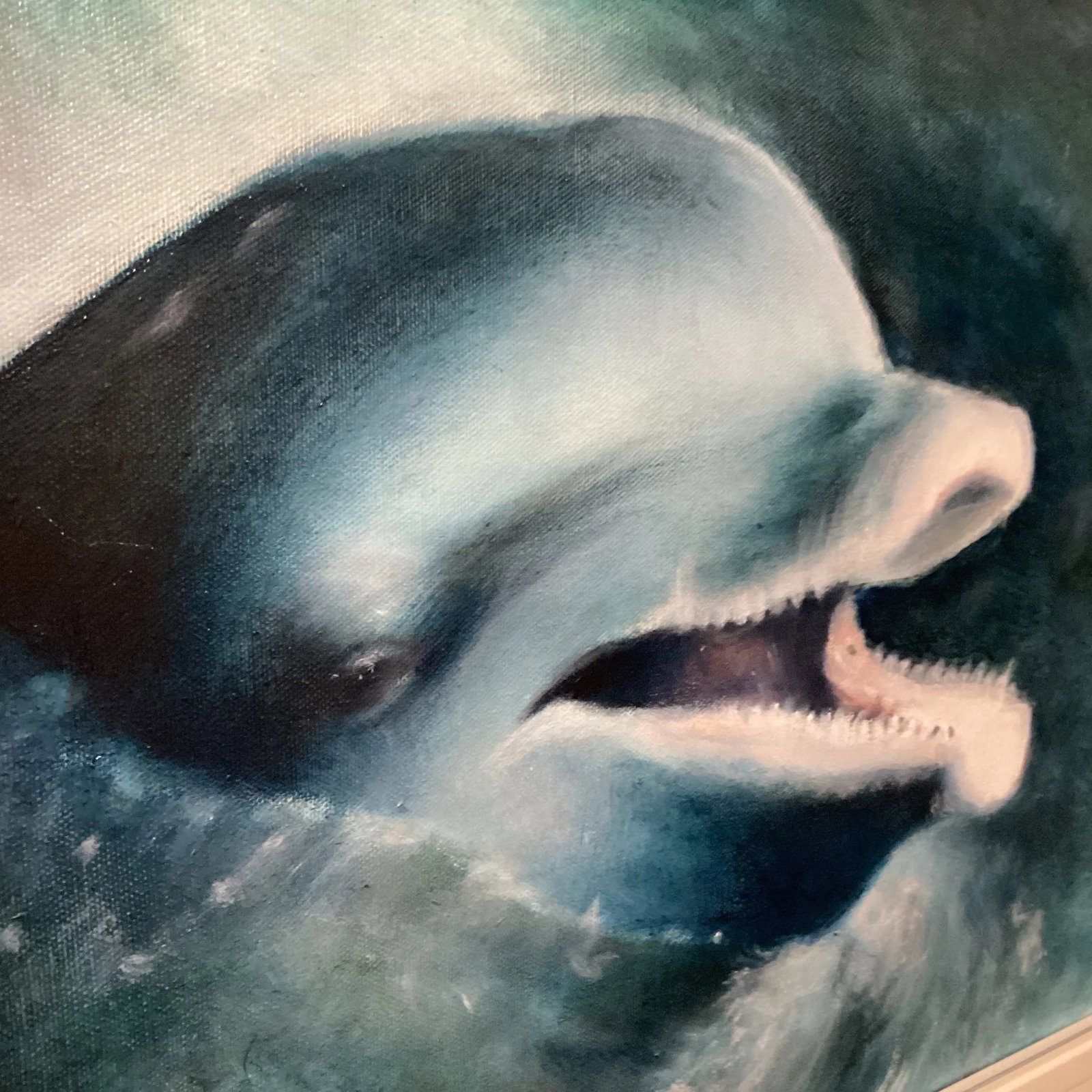 Late 20th Century Seascape "Dolphine'"an Original Oil Painting on Canvas With Artist Marks, Framed - 9