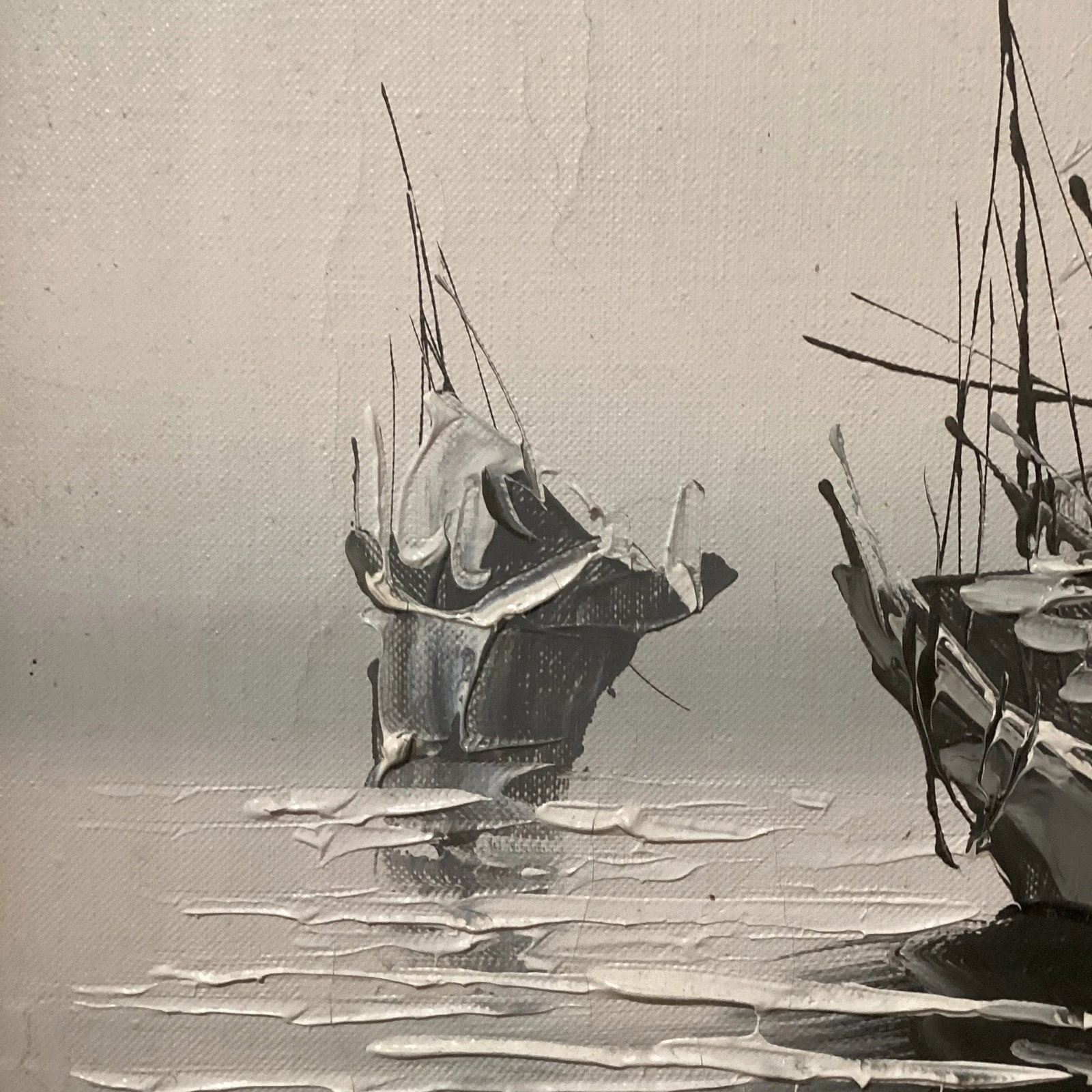 Early 20th Century Original Painting on Canvas Realistic Junk Boat Artist Signed, Framed - 5