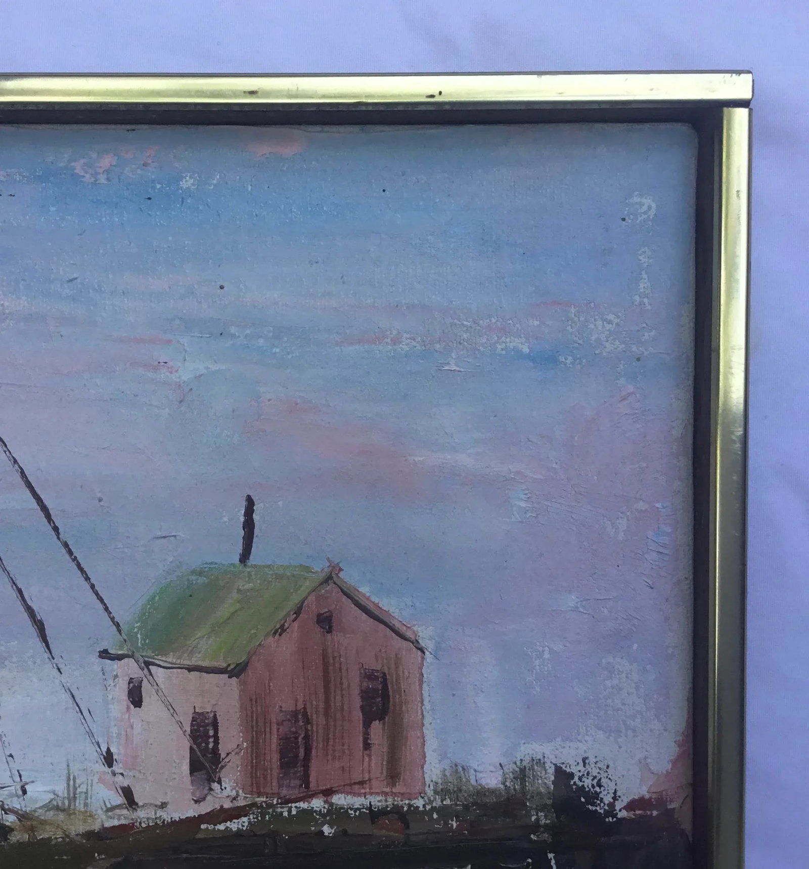 Vintage Painting, Harbor Sailboats, Oil on Canvas, Mid 20th Century, Framed - 3
