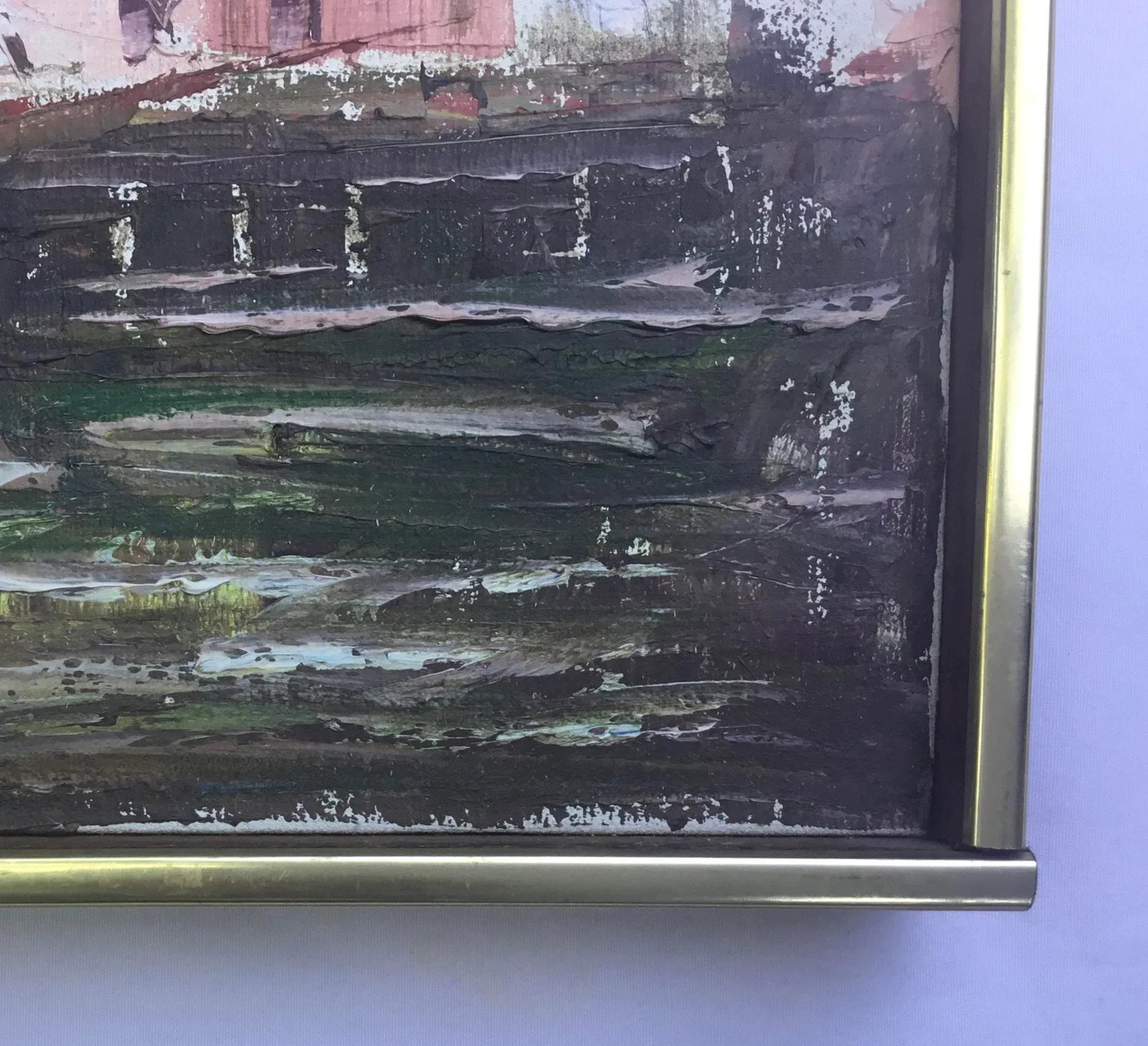 Vintage Painting, Harbor Sailboats, Oil on Canvas, Mid 20th Century, Framed - 4