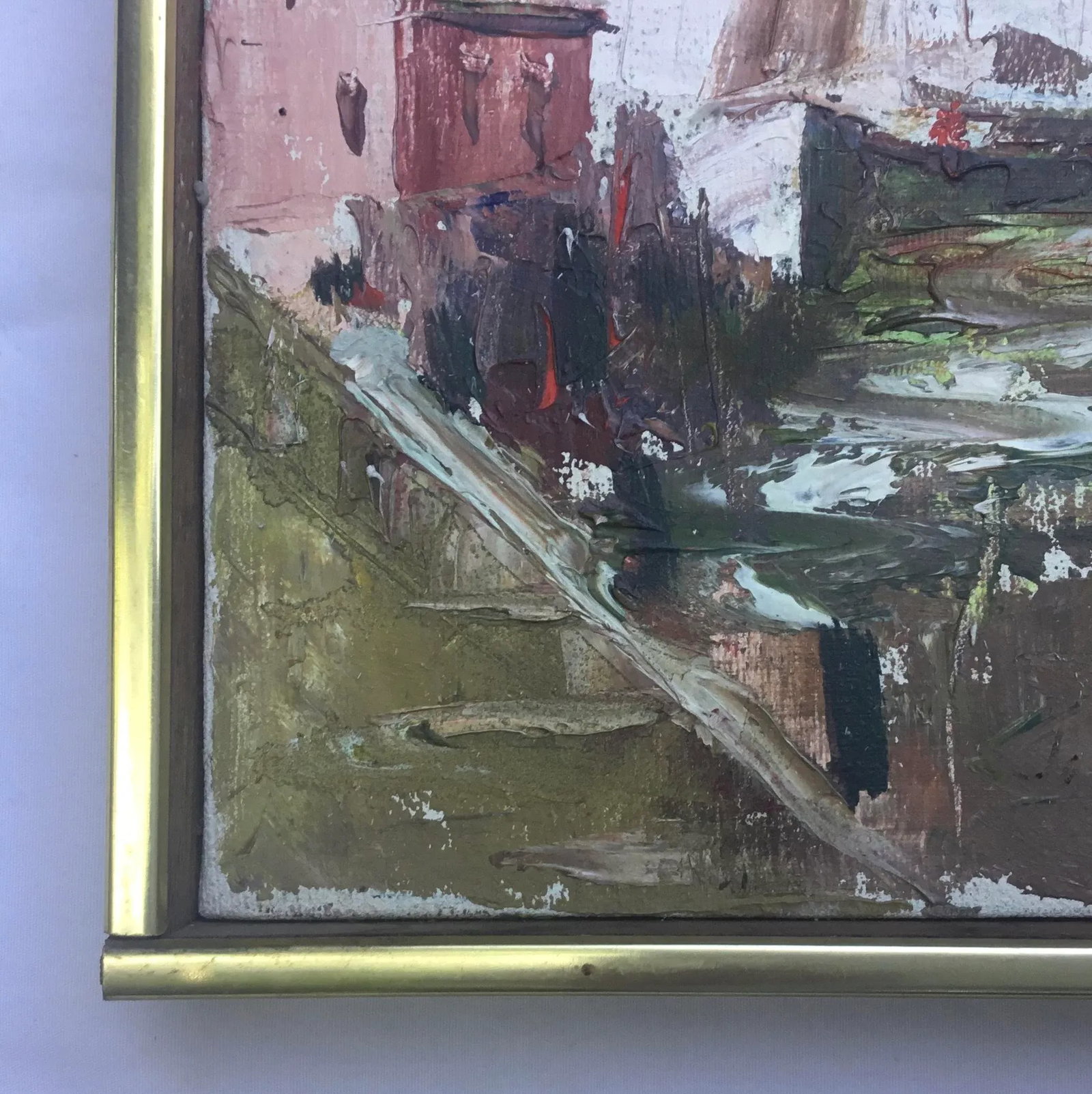 Vintage Painting, Harbor Sailboats, Oil on Canvas, Mid 20th Century, Framed - 8