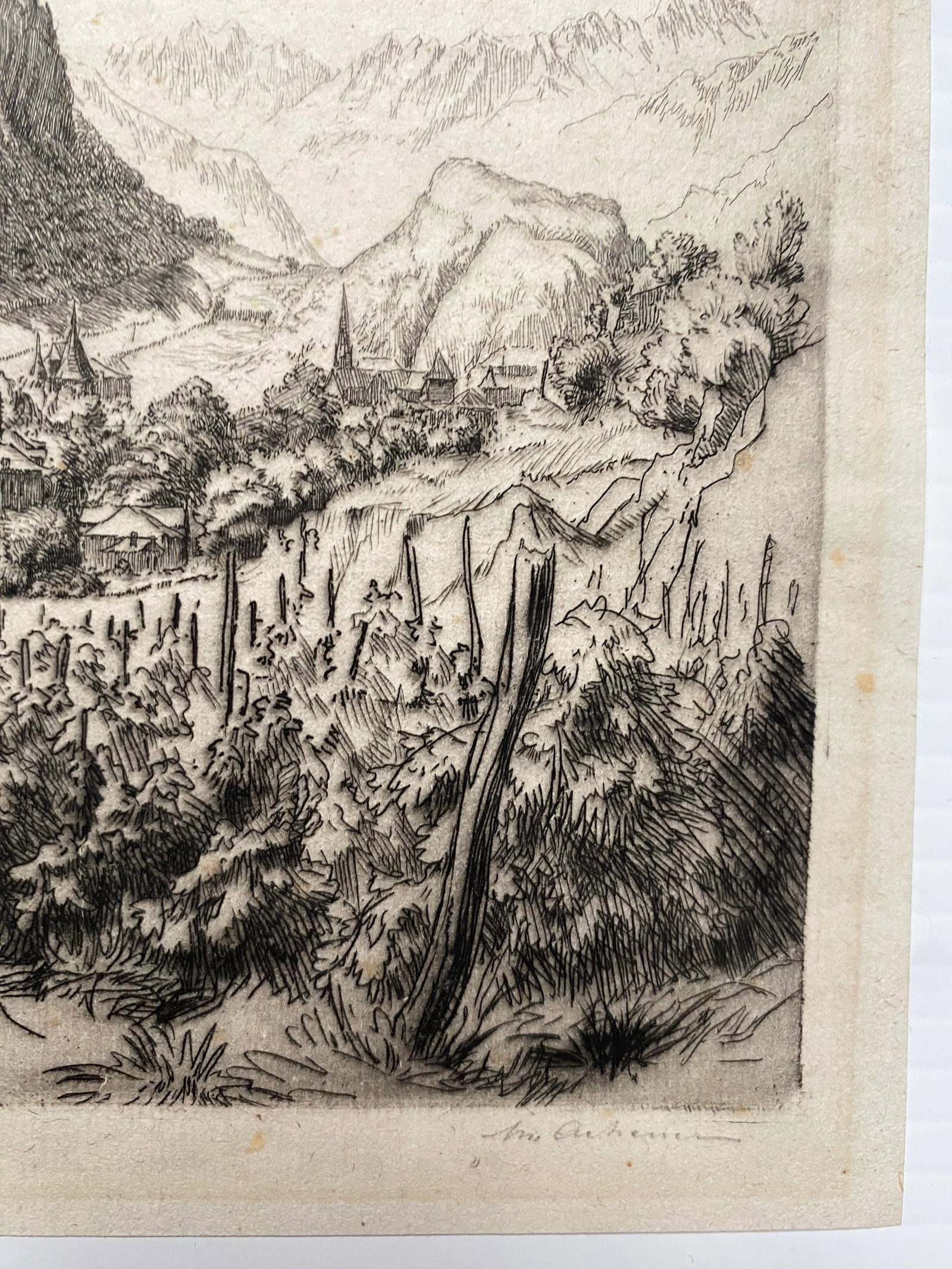 Maurice Achener Le Chateau De Tourbillon a Sion Etching - 3