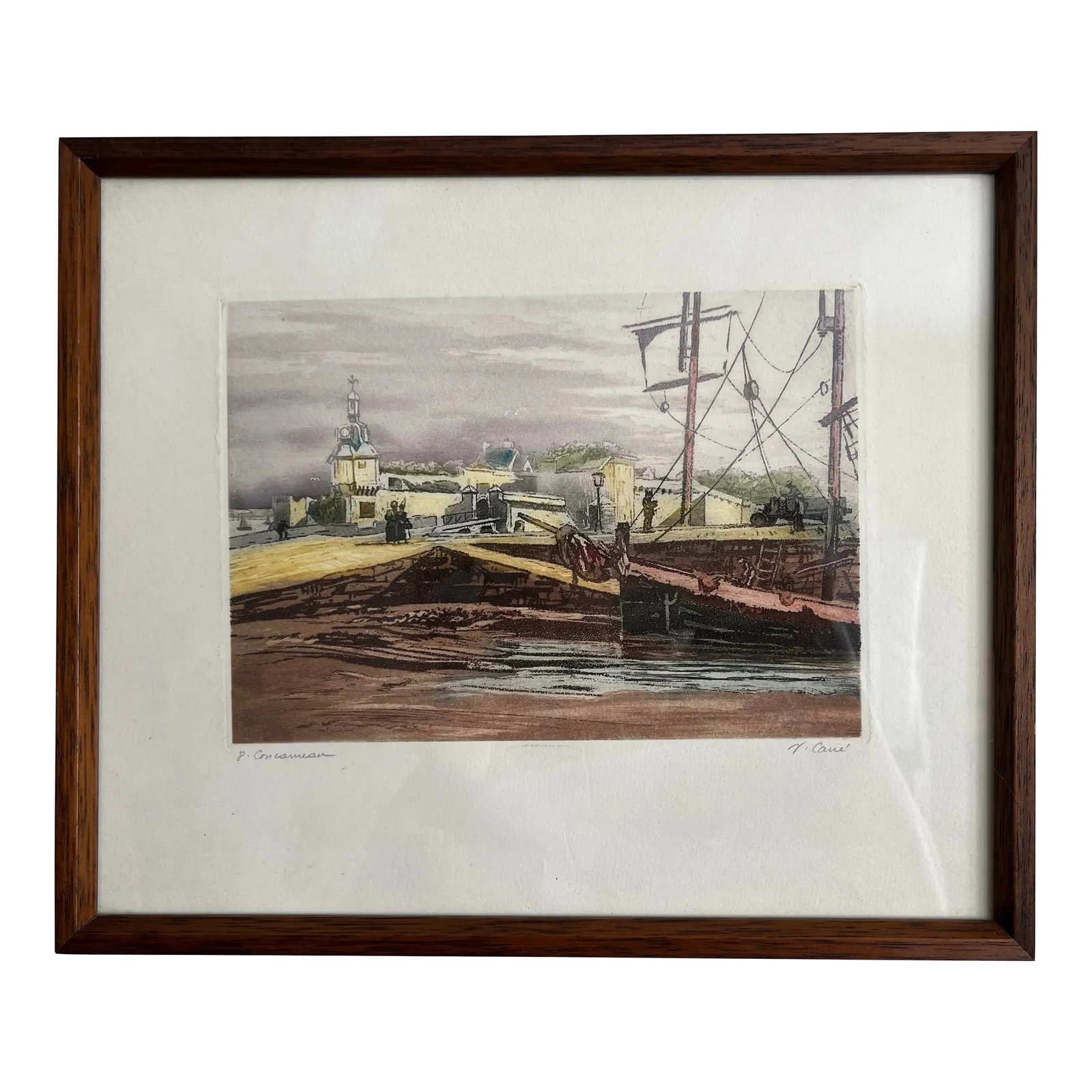 Vintage 20th Century Watercolor Painting of Port Concarneau Brittany, Framed (1 of 4)