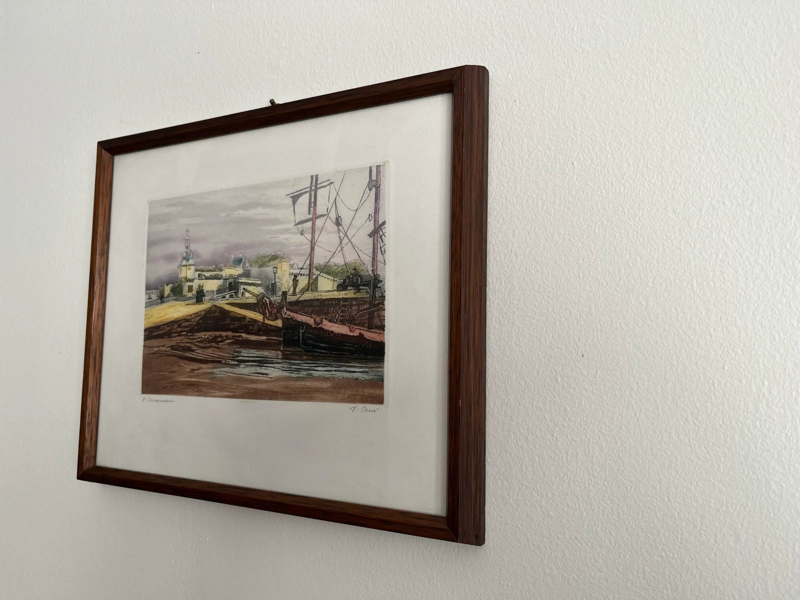 Vintage 20th Century Watercolor Painting of Port Concarneau Brittany, Framed - 3