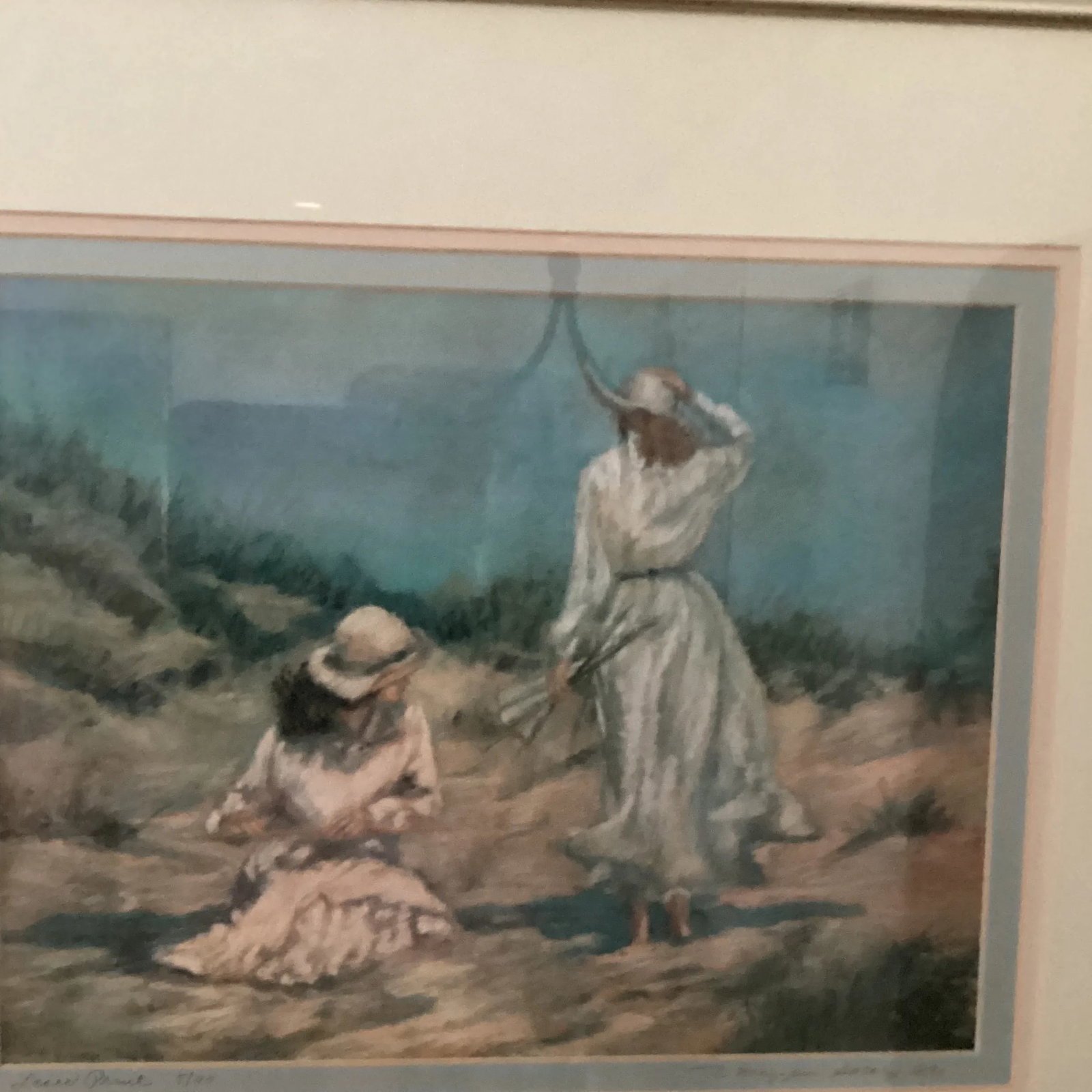 Original Limited Edition Lithograph 5 / 20 " Katie Waiting " by Tina Mazzoni Solarz Framed Signed - 10