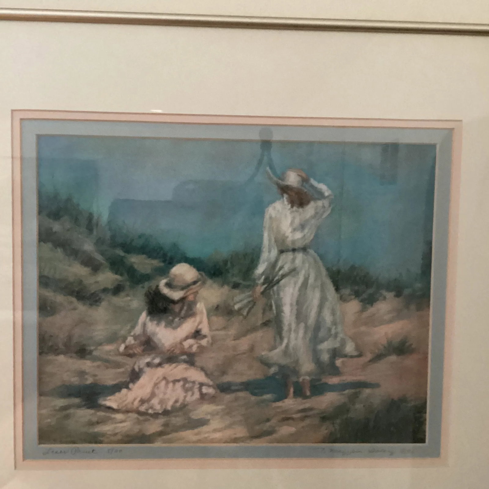 Original Limited Edition Lithograph 5 / 20 " Katie Waiting " by Tina Mazzoni Solarz Framed Signed - 2