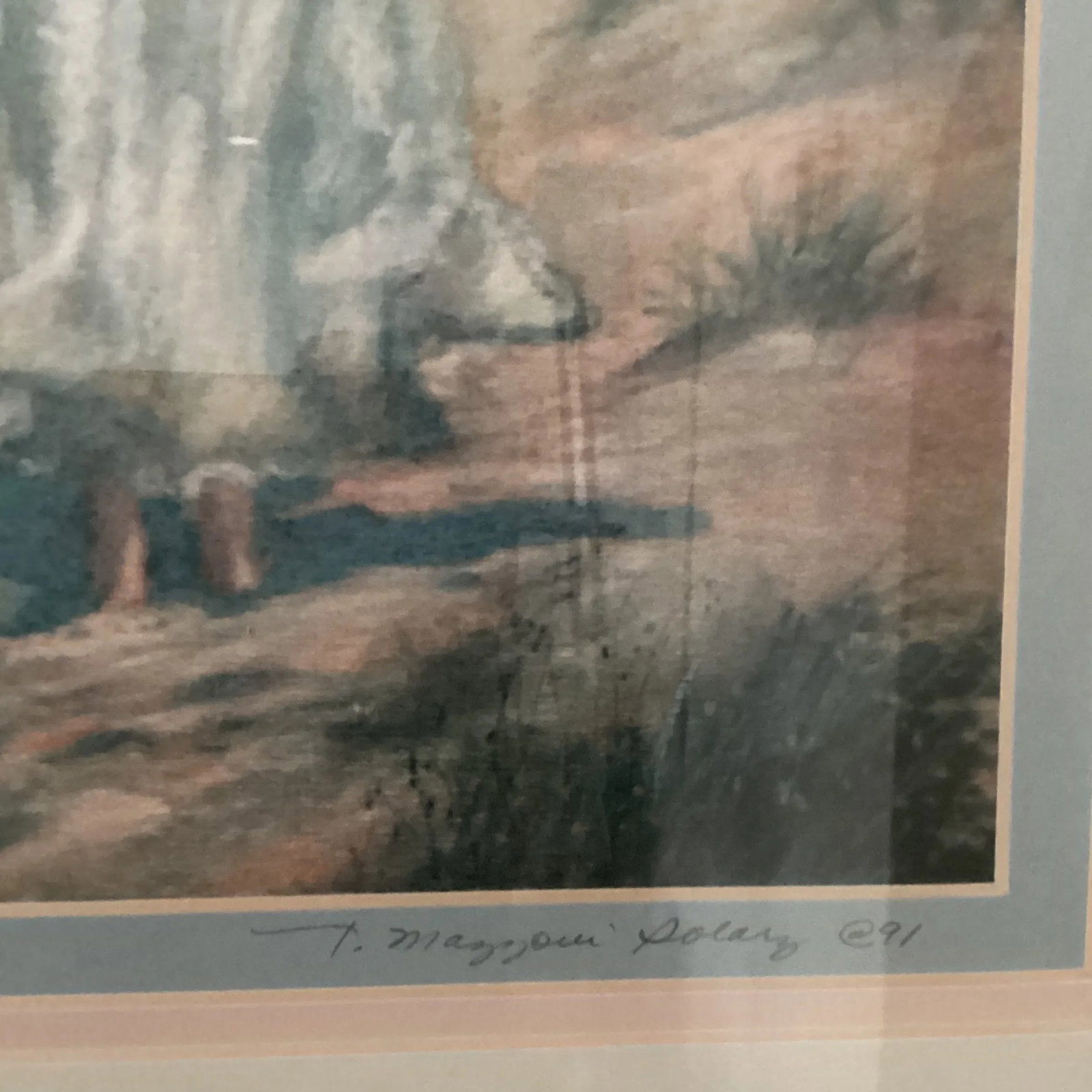 Original Limited Edition Lithograph 5 / 20 " Katie Waiting " by Tina Mazzoni Solarz Framed Signed - 8