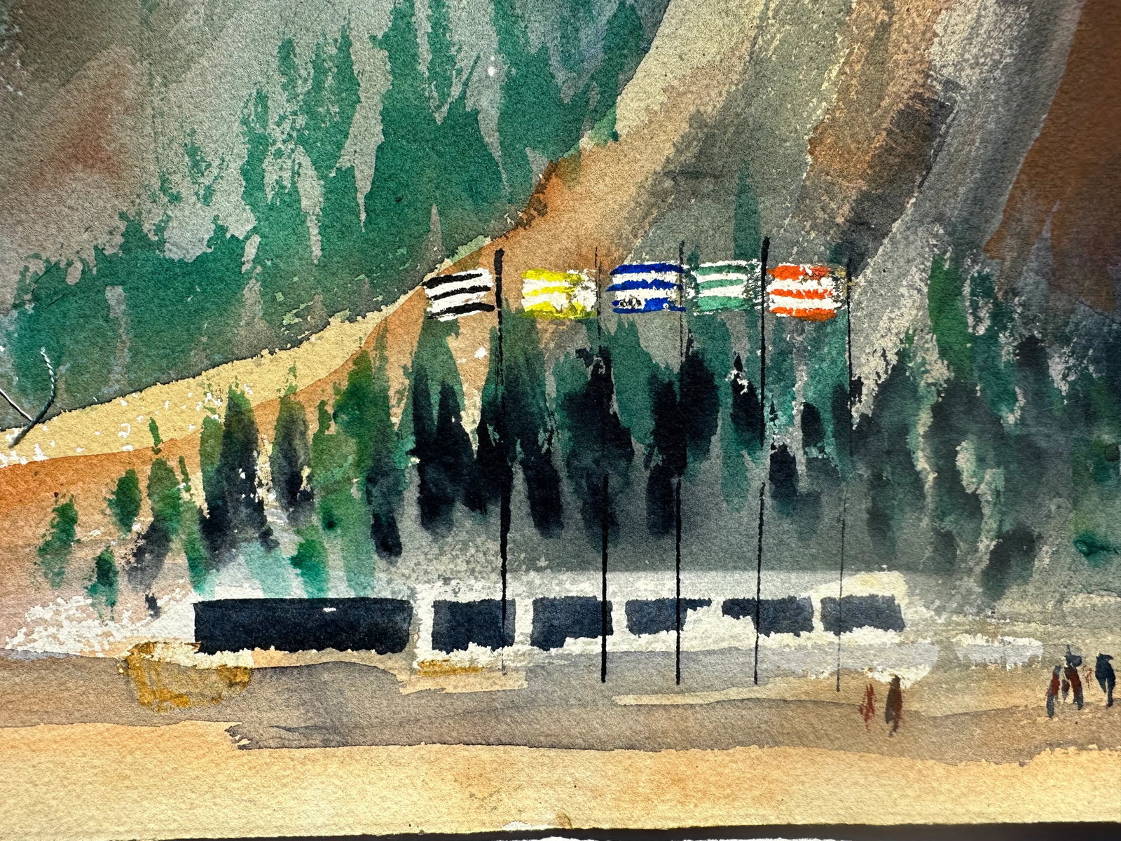 1960s Strong Cliff Original Watercolor Painting - 3