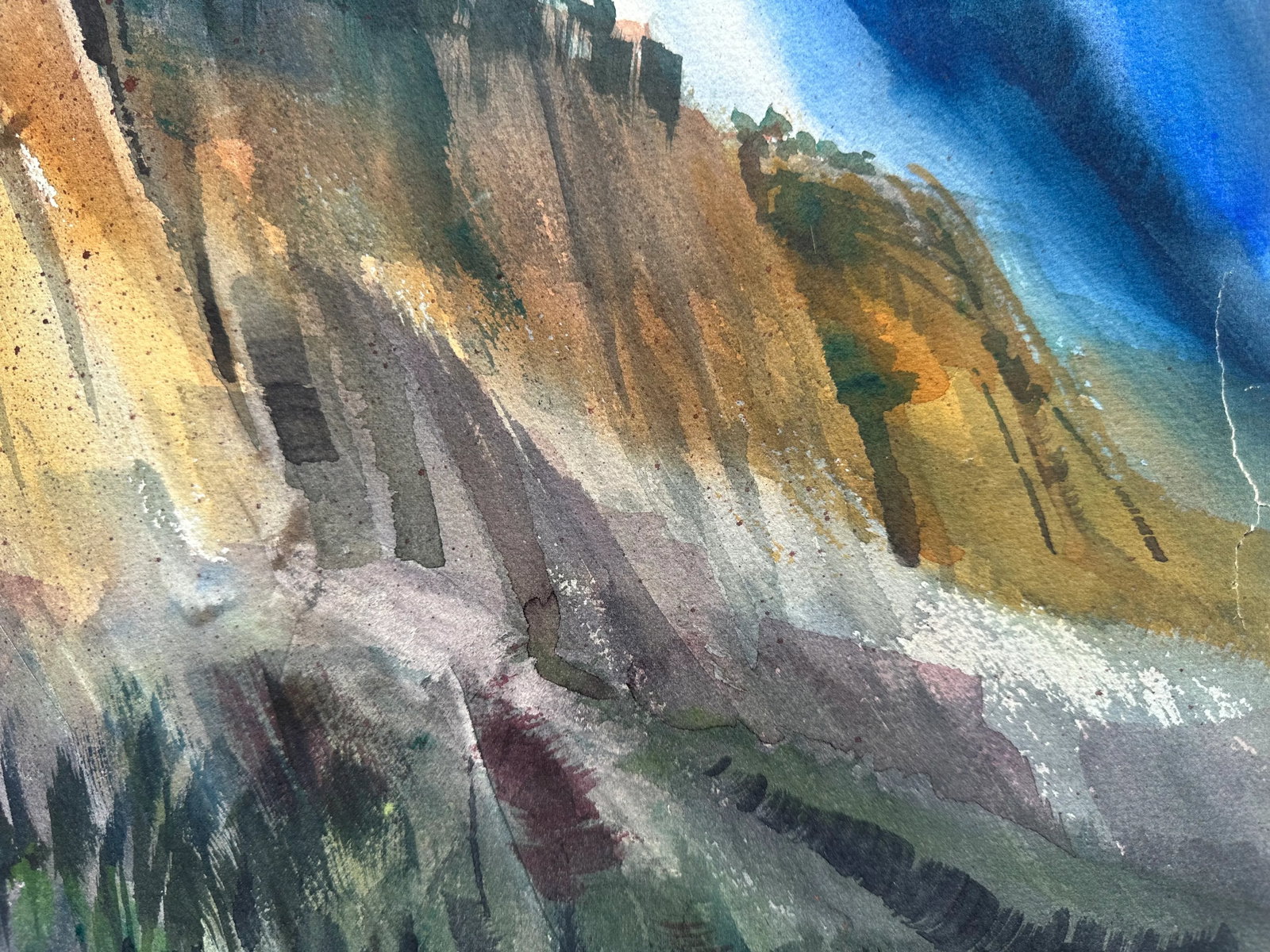 1960s Strong Cliff Original Watercolor Painting - 5