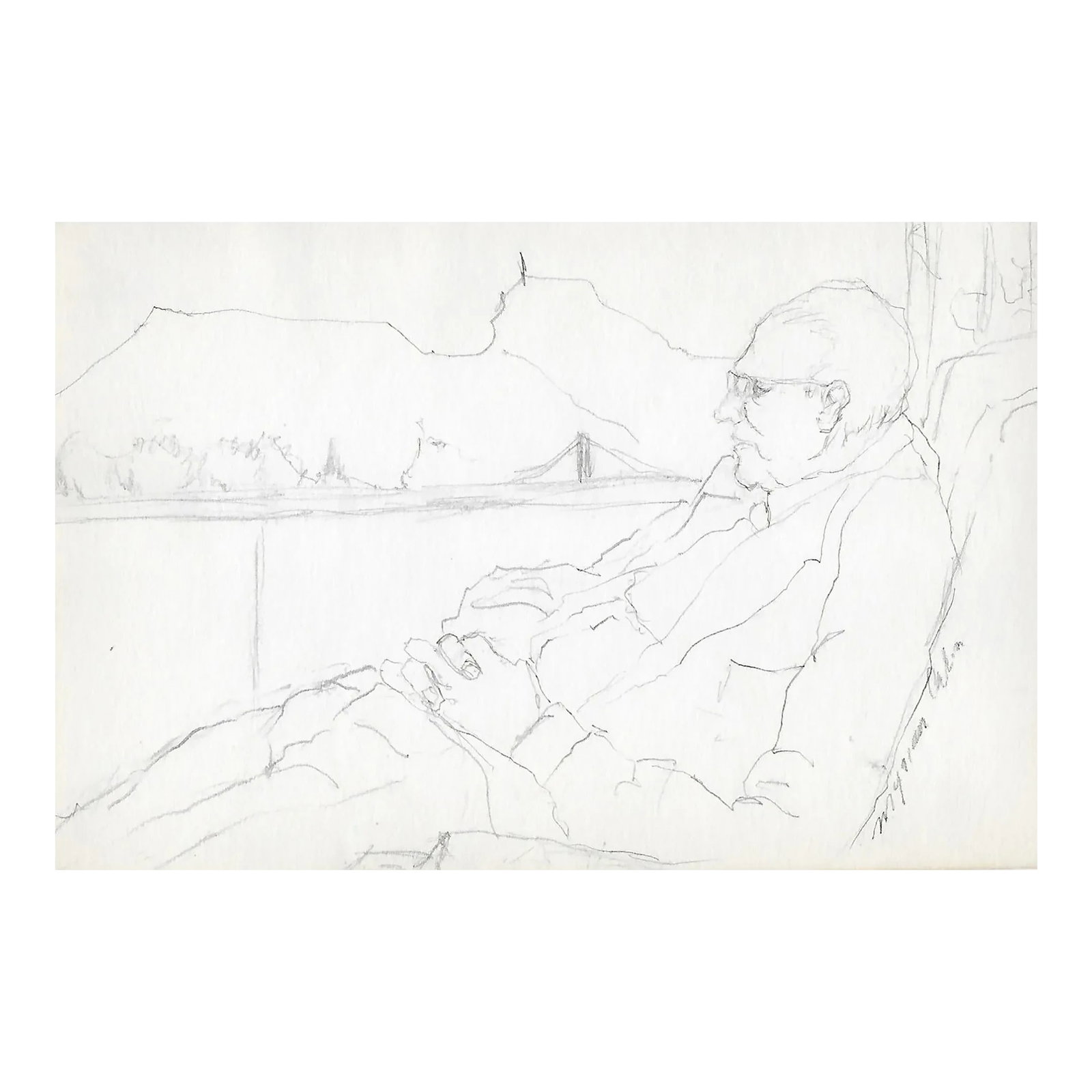 Myriam Cahn Figure Drawing in a Landscape: Drawing by New York artist Myriam Cahn (1933-2018). Salmagundi Club named an award after her in 2019. Signed lower right. Combined shipping available, please inquire. Condition: Alterations: Original