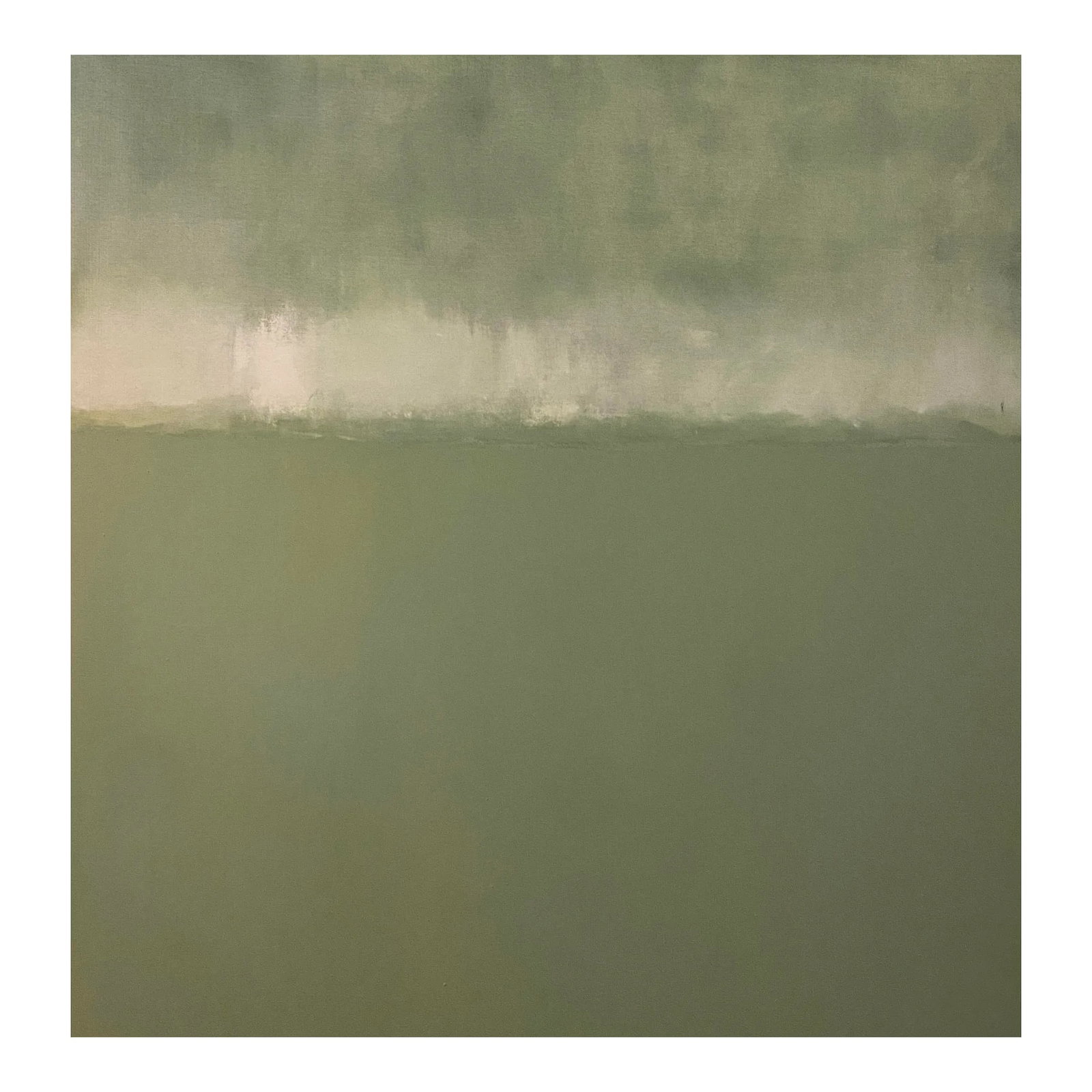 Sarah Trundle, Contemporary Abstract Landscape Painting, "Horizon in Greens": Acrylic on canvas, 48 x 48 , 1x5. Edges painted green. Back wired, ready to hang. Signed on the verso. Condition: Imperfections: No Imperfections Origin: United States Creator: Artist: Sarah Trun