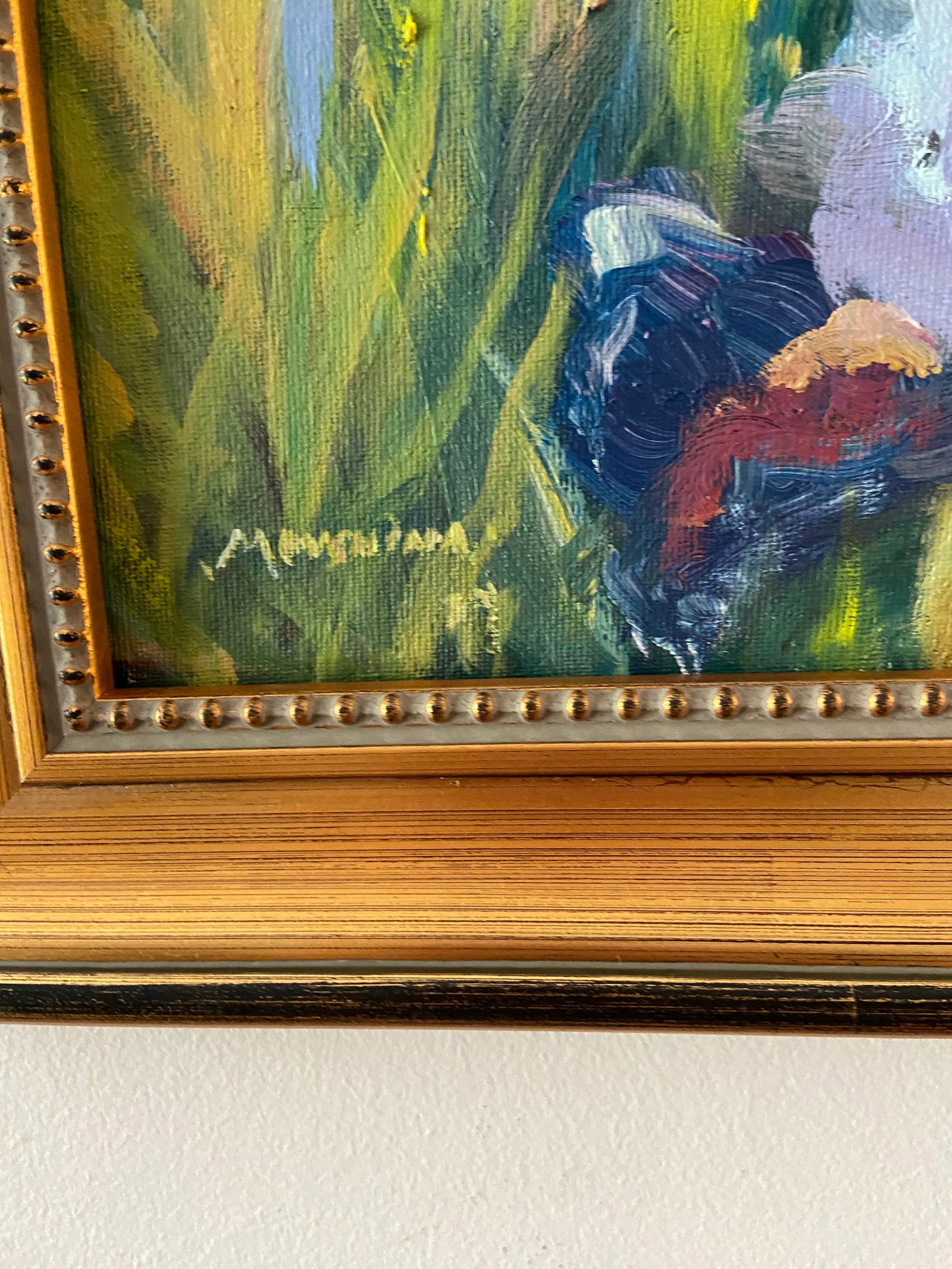 Original Plein Air Iris Garden Impressionist Marina Movshina Painting, Framed - 2