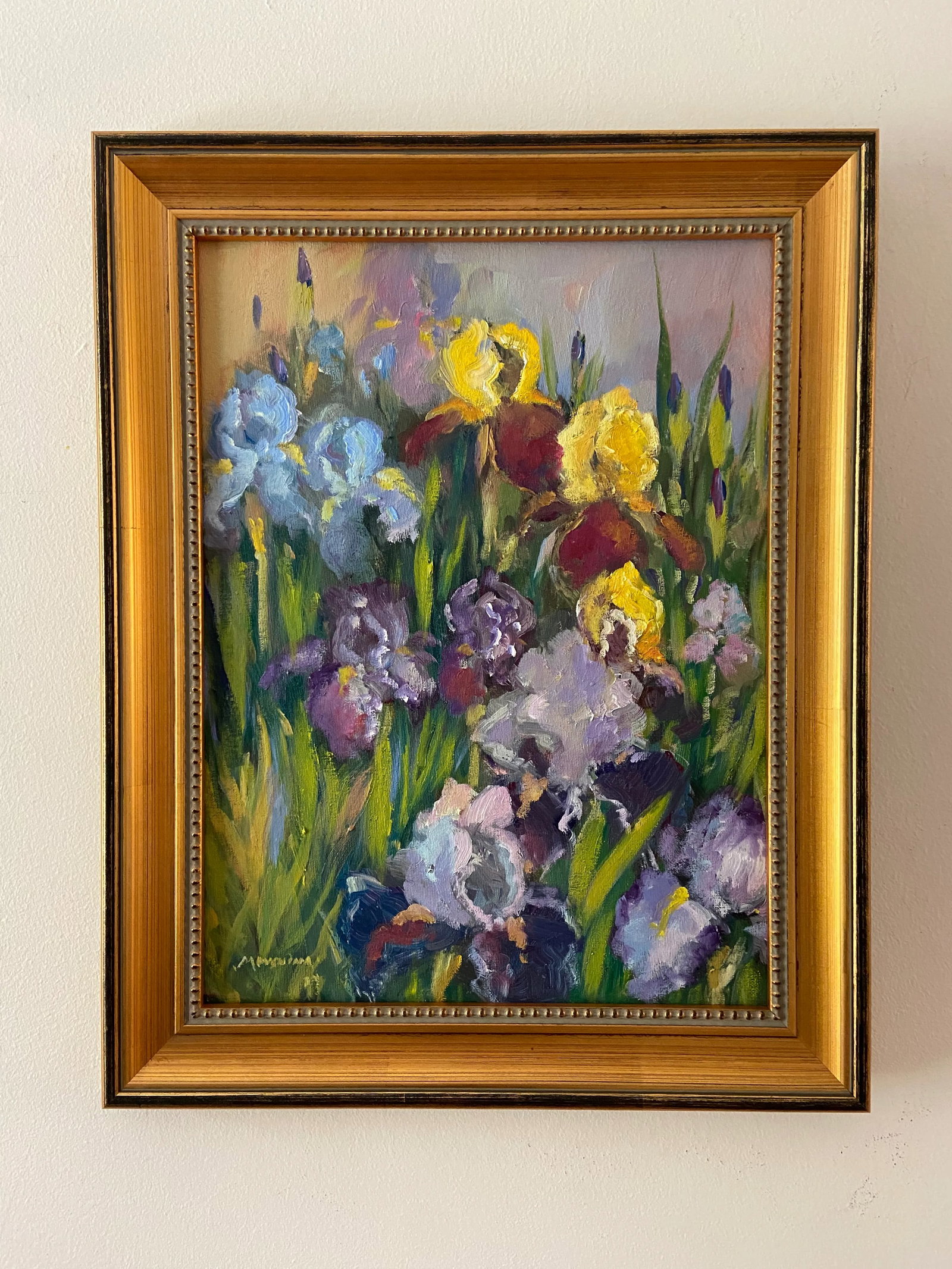 Original Plein Air Iris Garden Impressionist Marina Movshina Painting, Framed - 4