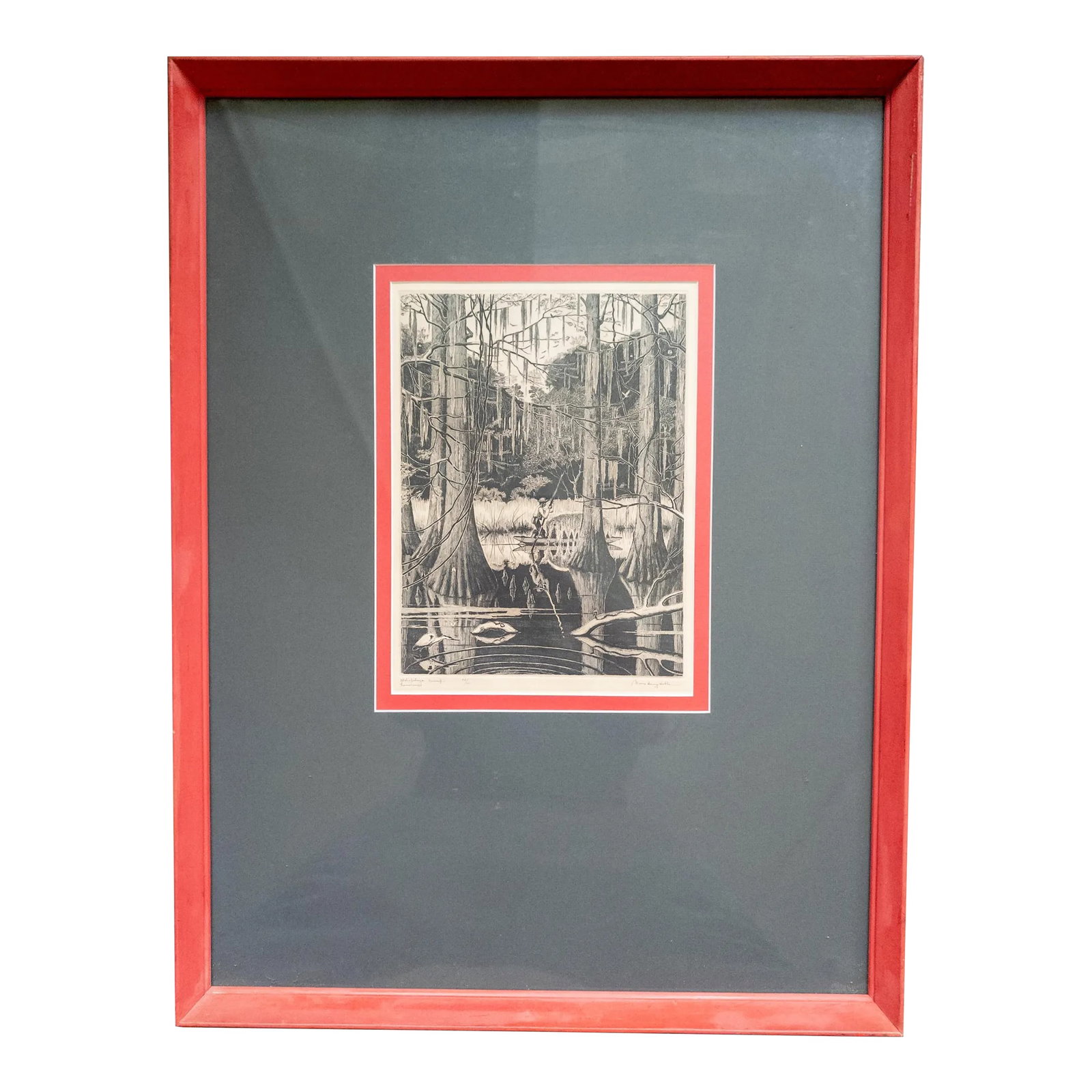 Mid-Century American Drypoint Etching of Atchafalaya Louisiana Swamp by Morris Henry Hobbs: We are selling this great Etching of Atchafalaya Swamp by Morris Henry Hobbs. Hobbs (Am. 1892-1967) did many etchings and engravings of the South, particularly New Orleans and the surrounding Louisian