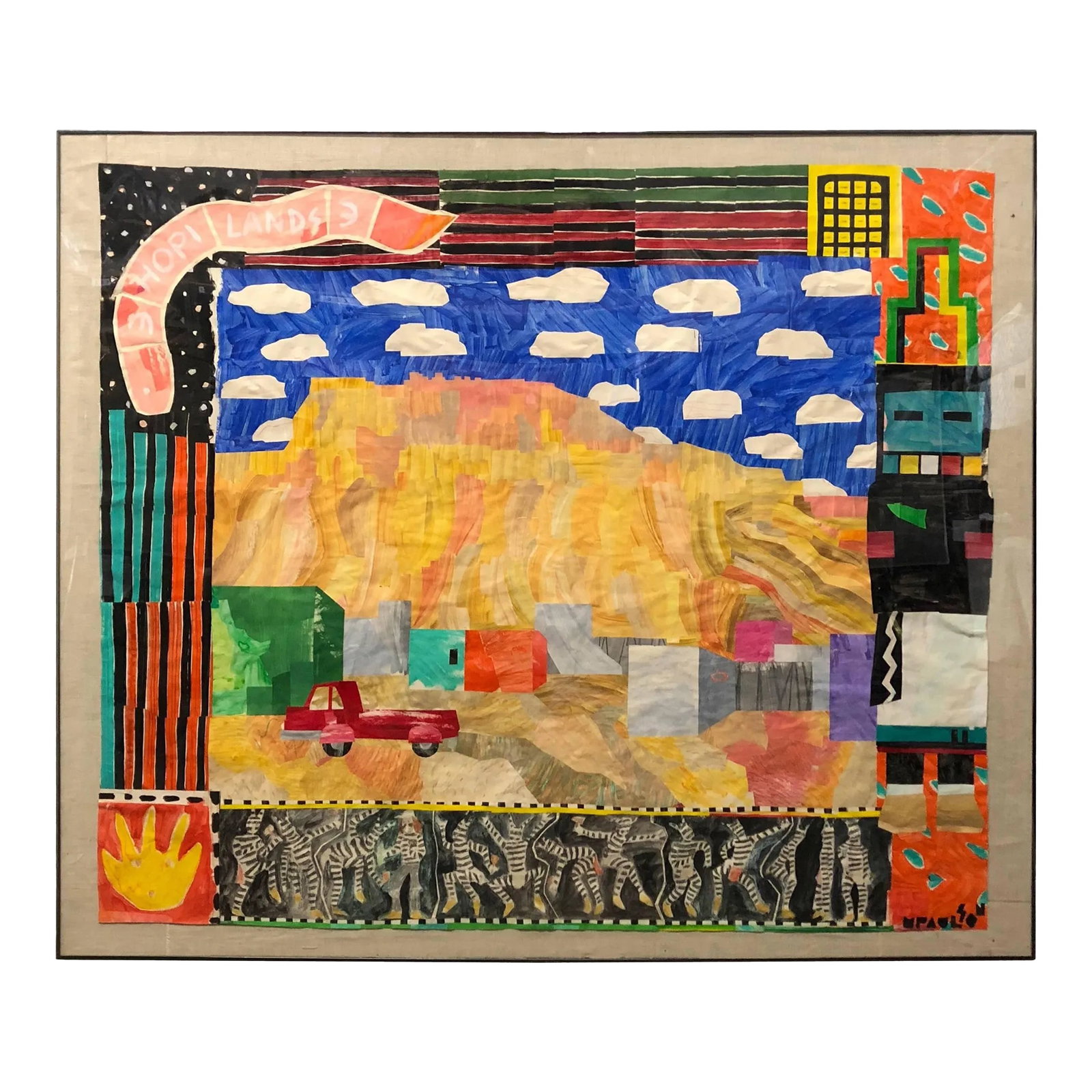"Untitled" by Michael Paulson, 1980s Collage, Framed: Michael Paulson, a California Artist, created woodblock prints and works with cut paper. He received a fellowship from the National Endowment for the Arts. Condition: Alterations: Original Condition