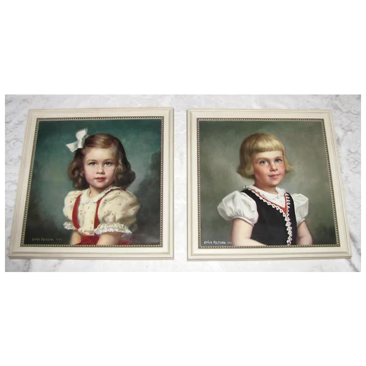 Pair of Vintage American Oil on Canvas Paintings Louise Altson Dated 1950's - 11
