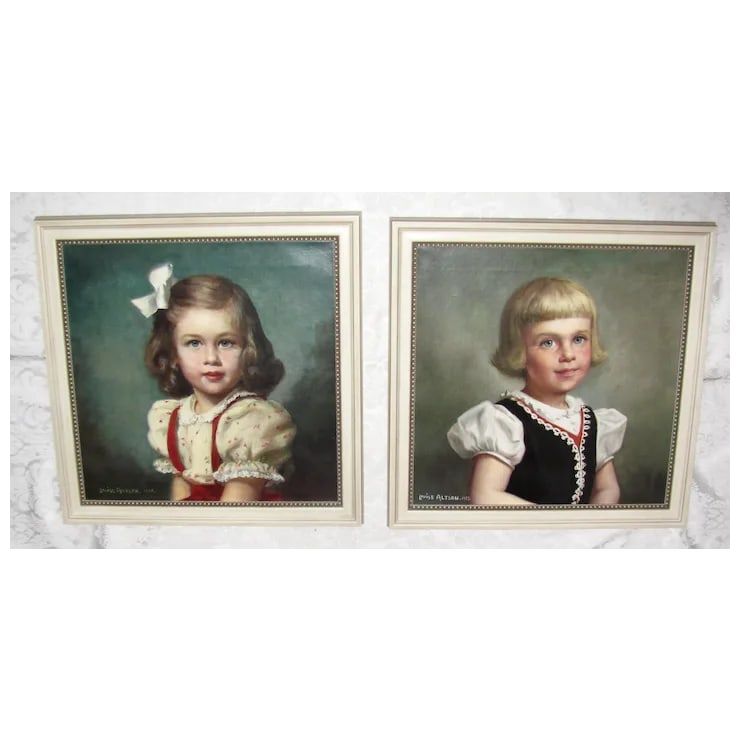 Pair of Vintage American Oil on Canvas Paintings Louise Altson Dated 1950's - 2
