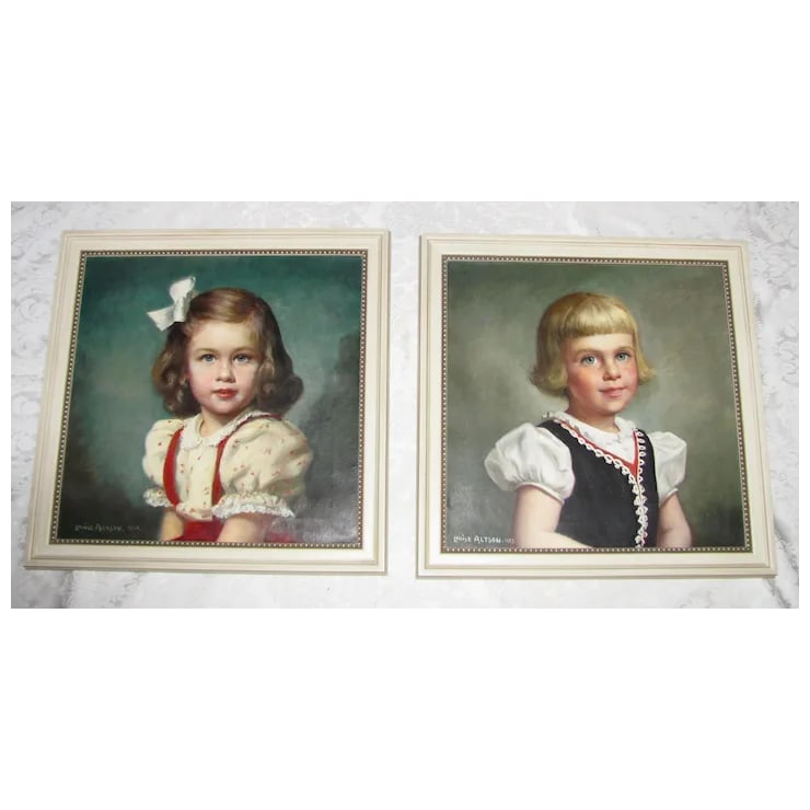 Pair of Vintage American Oil on Canvas Paintings Louise Altson Dated 1950's - 7