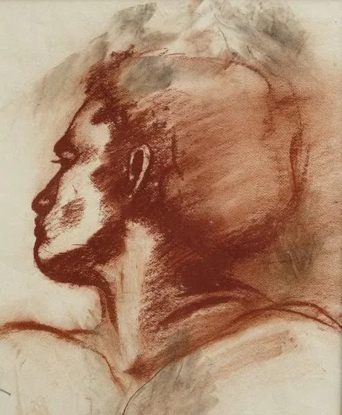 1970s Figurative Chalk Study Drawing by Richard Frey, Framed - 2