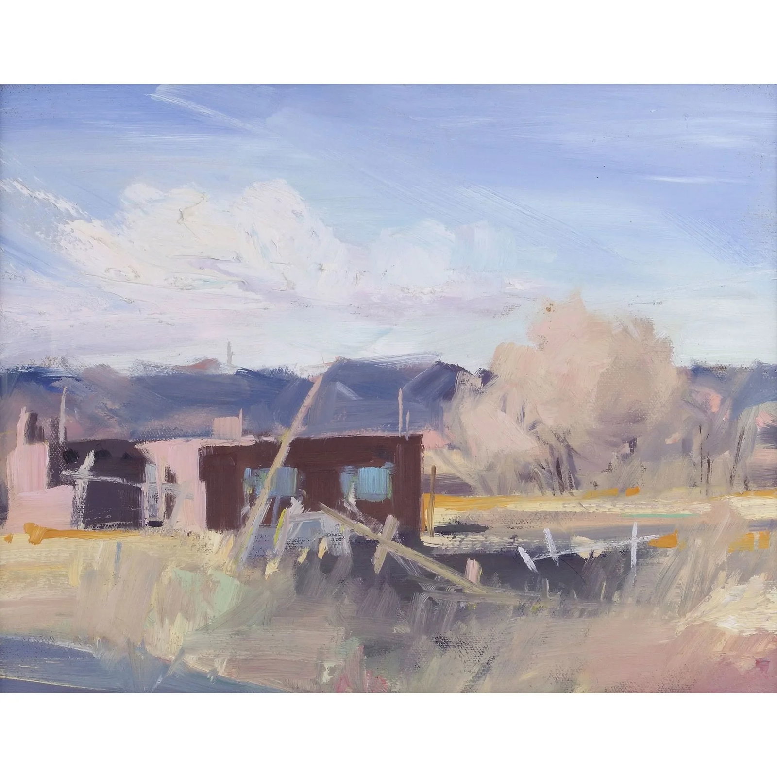 Unsigned Adobe House and Fields Oil Painting - 2