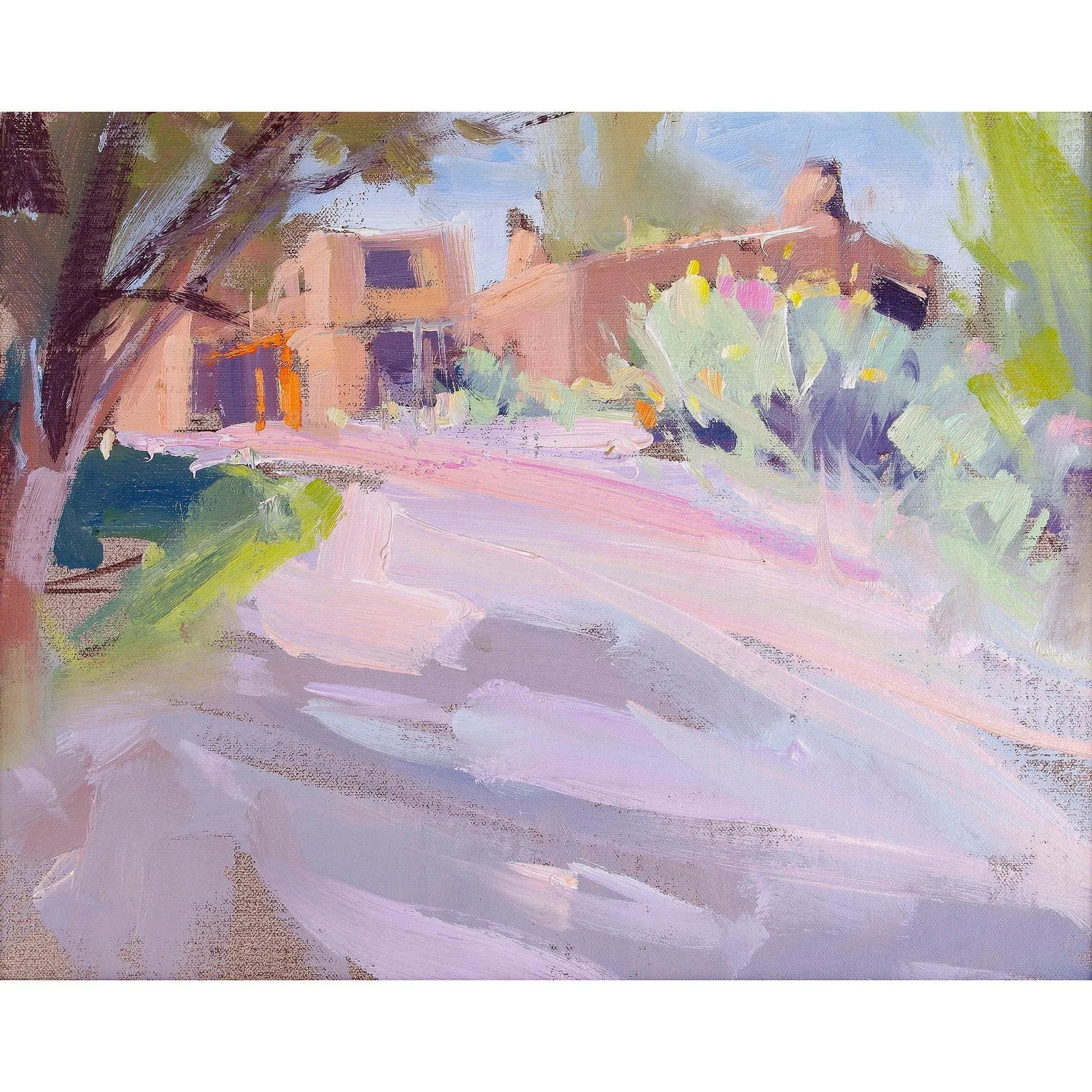 Unsigned Missionary House on Pink Sand Oil Painting - 2