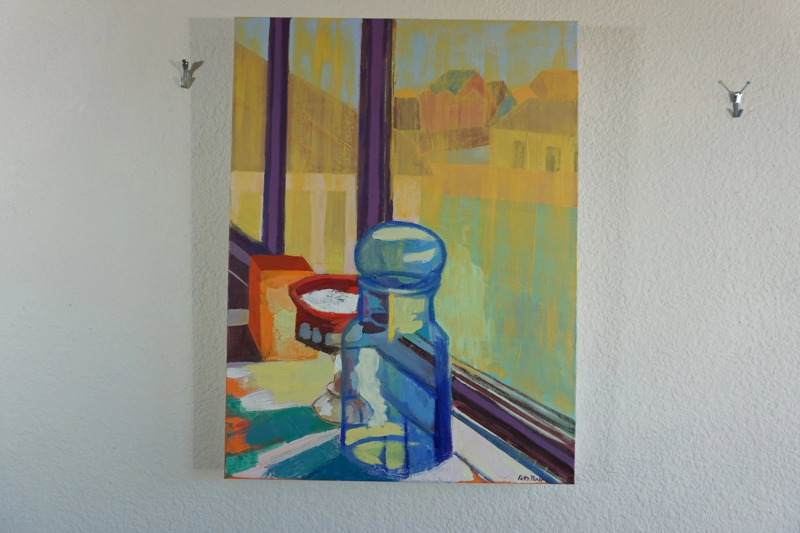 Blue Glass Jar on Windowsill Oil Painting - 2