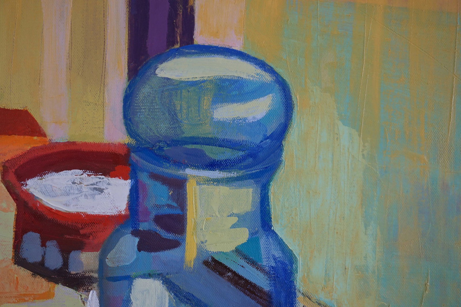 Blue Glass Jar on Windowsill Oil Painting - 3