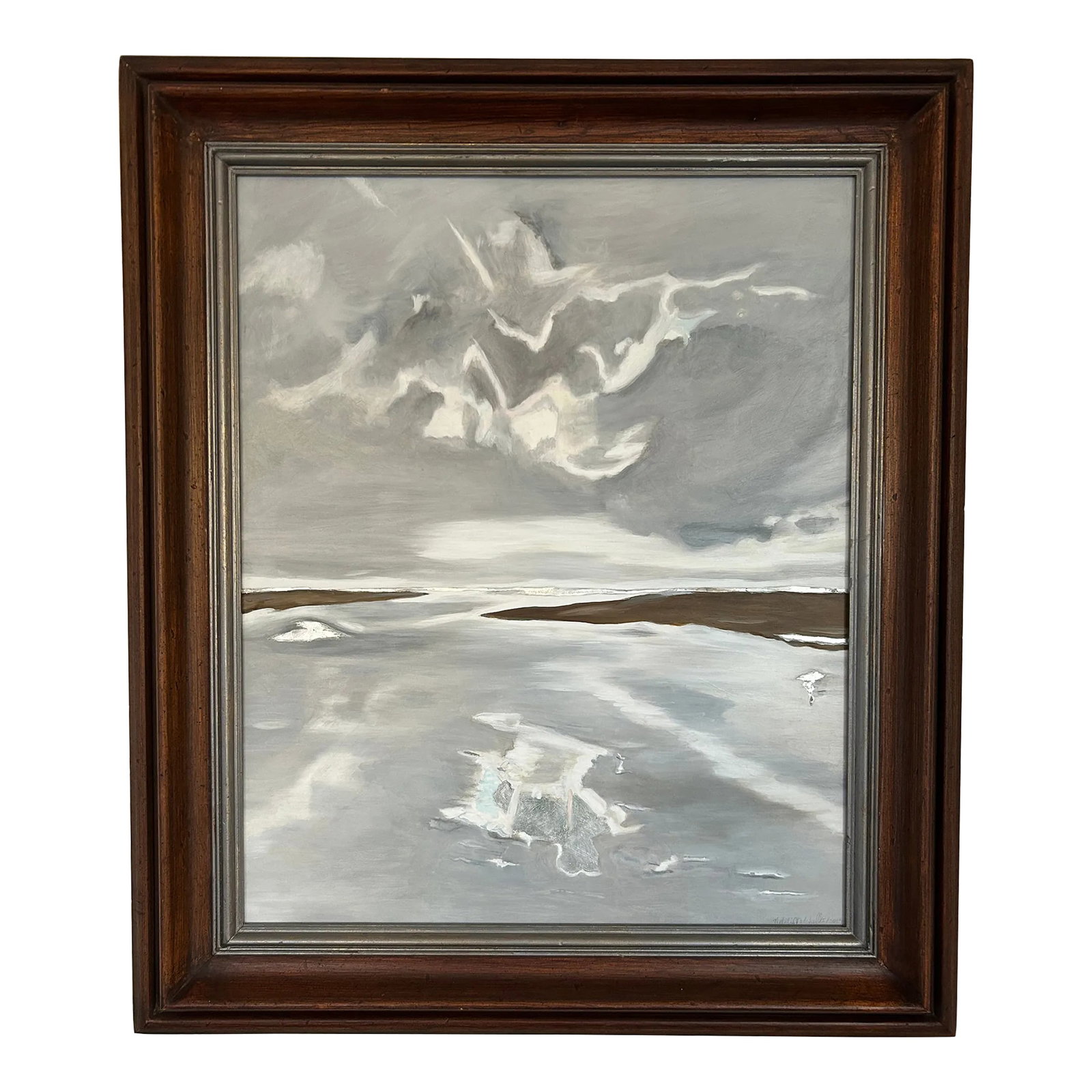 Bolinas Lagoon, Original Oil Painting, Framed: Bolinas Lagoon Orignial Oil Painting by Natalie Mitchell/Sette Design This painting is a little bit of realism into the abstract, the light coming through the Gray clouds reflecting on Gray water,