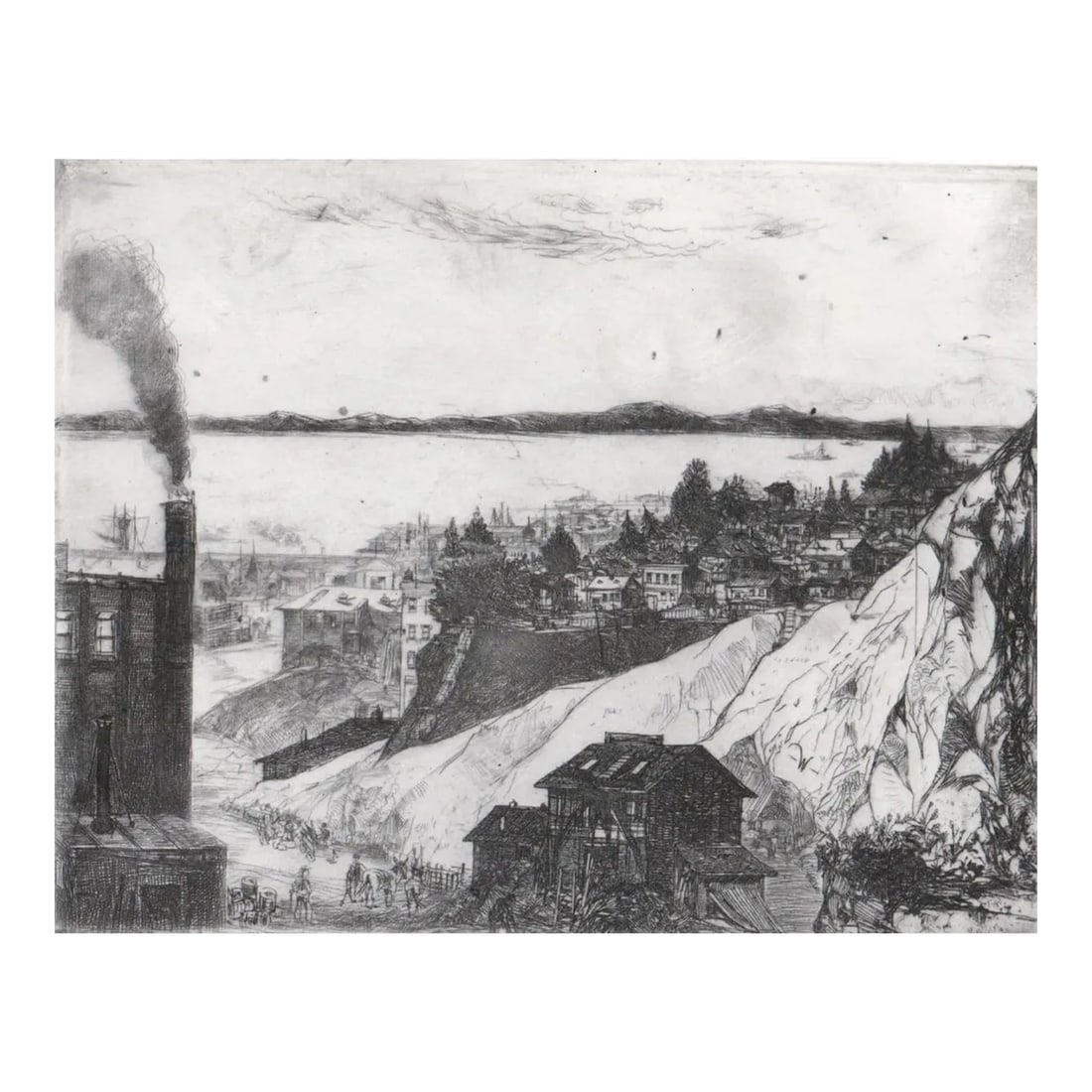 1915 John Winkler Quarry on Telegraph Hill Etching: John Winkler (1890-1979). "Quarry on Telegraph Hill" 1915 San Francisco etching on paper. Pencil signed. Winkler studied at the California Institute of Arts and created his first etching in 1915.