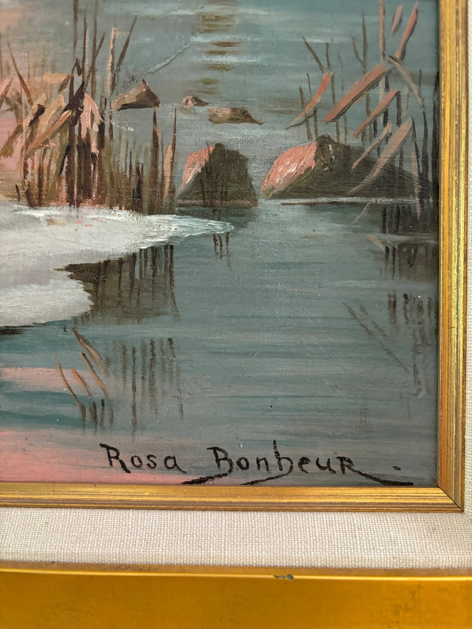 Vintage Oil on Canvas in the Style of Rosa Bonheur- Stag in Snowy Landscape - 6