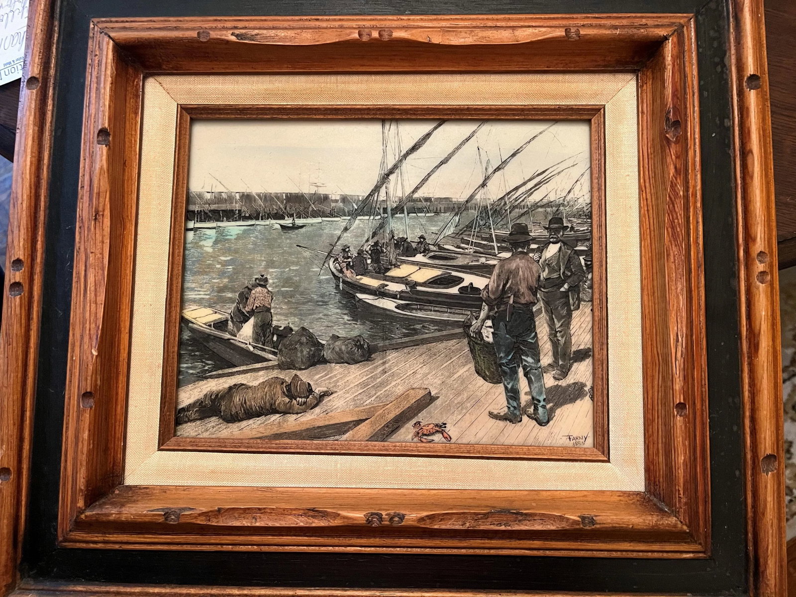 Henry Francois Farny - French Artist - Framed Etched Panel of San Francisco Pier 1883 - 10