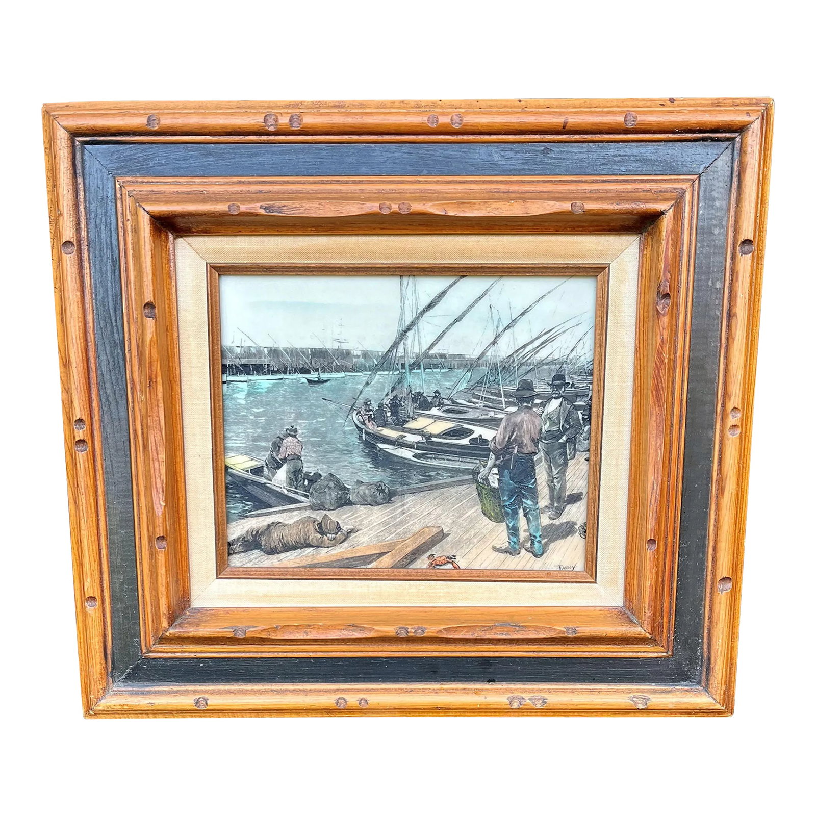 Henry Francois Farny - French Artist - Framed Etched Panel of San Francisco Pier 1883: Henry Francois Farny 1847-1916 was an French born American painter and illustrator. His work was centered on the life of Native Americans in the 19th-century United States Farny's family left France