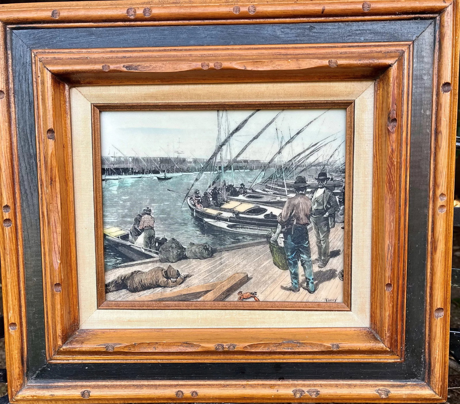 Henry Francois Farny - French Artist - Framed Etched Panel of San Francisco Pier 1883 - 2