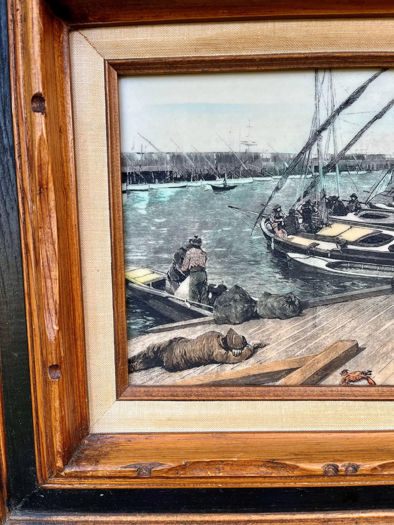 Henry Francois Farny - French Artist - Framed Etched Panel of San Francisco Pier 1883 - 4
