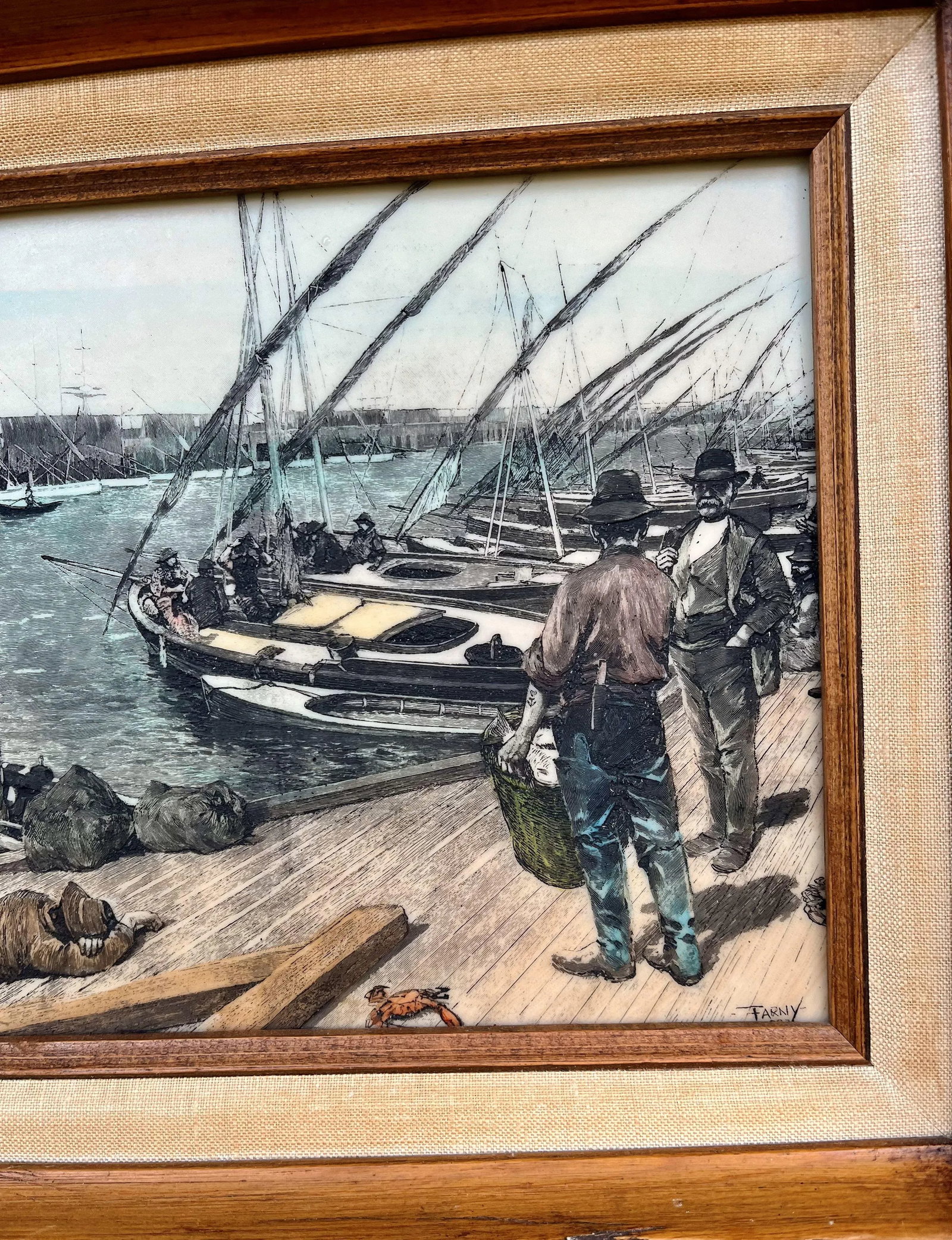 Henry Francois Farny - French Artist - Framed Etched Panel of San Francisco Pier 1883 - 5